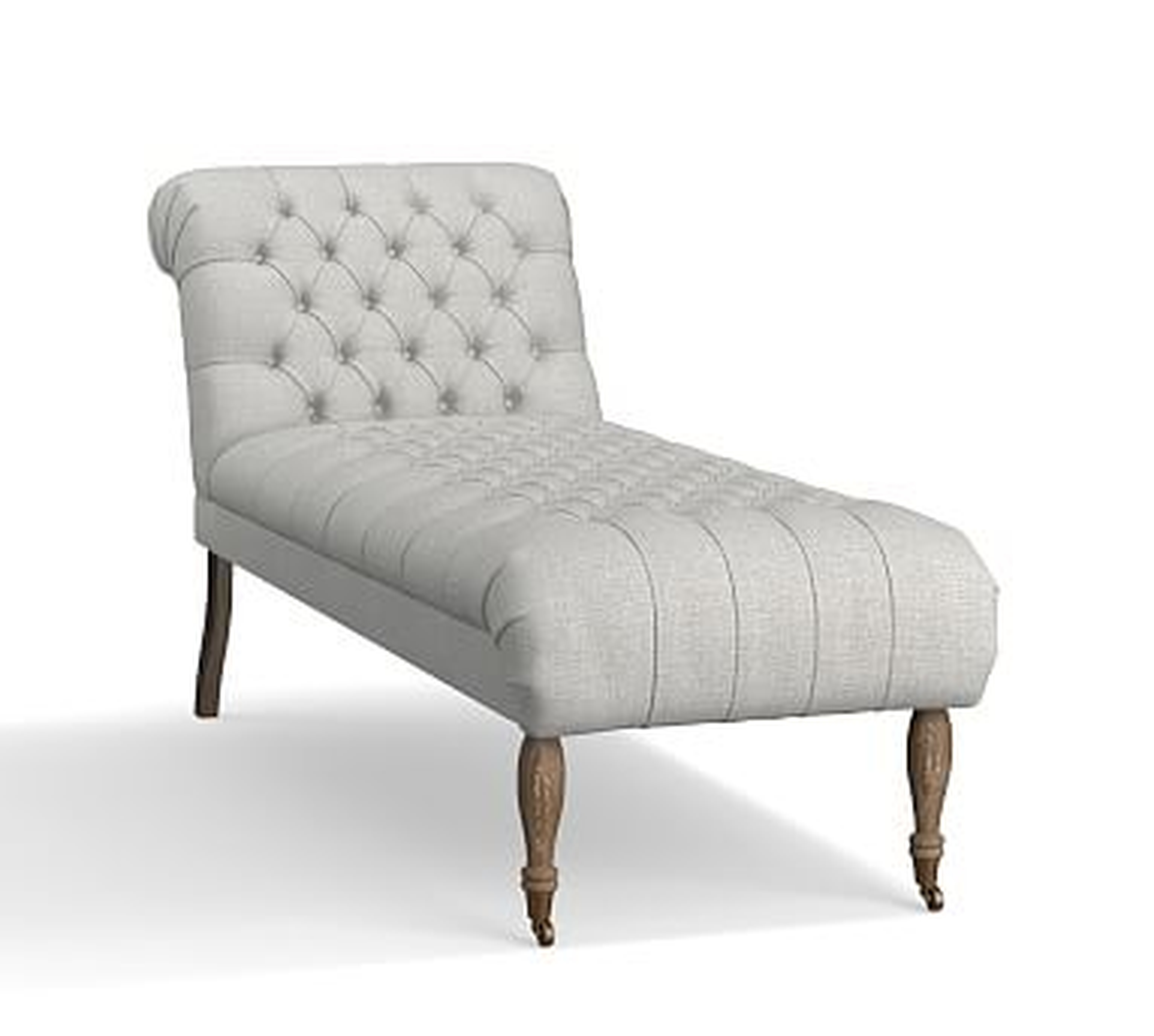 Carolyn Upholstered Chaise, Polyester Wrapped Cushions, Basketweave Slub Ash - Pottery Barn