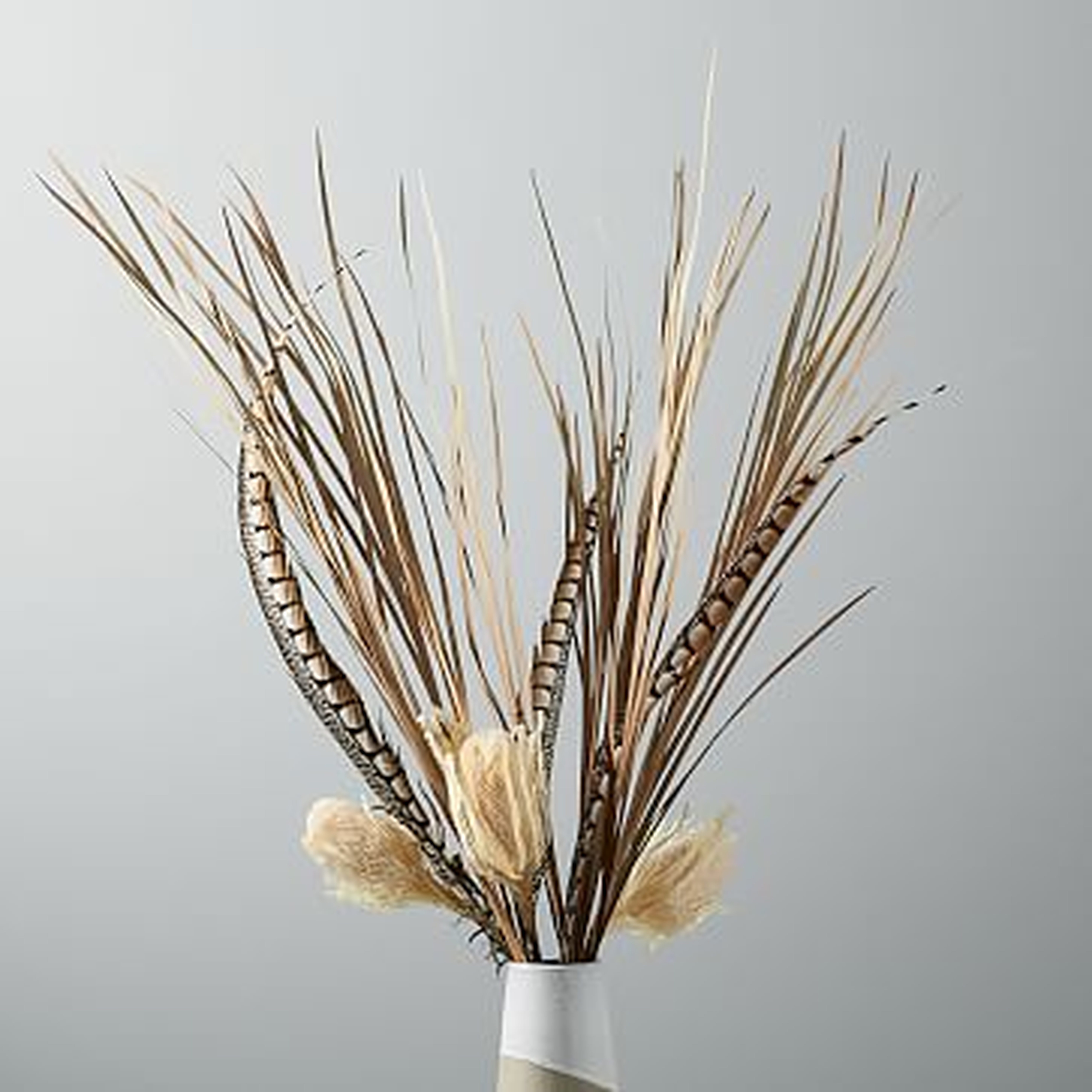 Metaflora Dried White Banksia + Grass + Feathers Bouquet - West Elm
