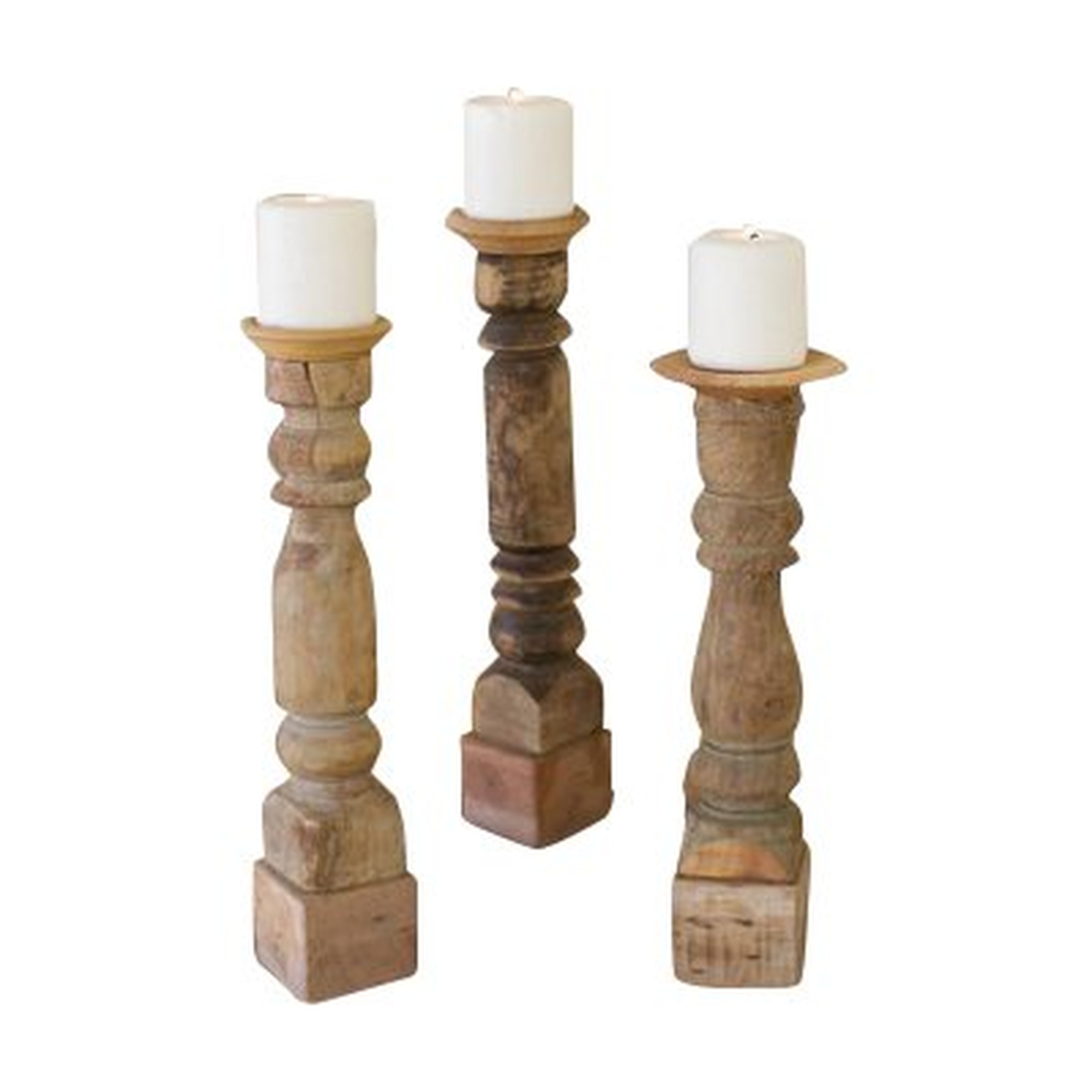 Assorted Reclaimed 3 Piece Wood Candlestick Set - Birch Lane