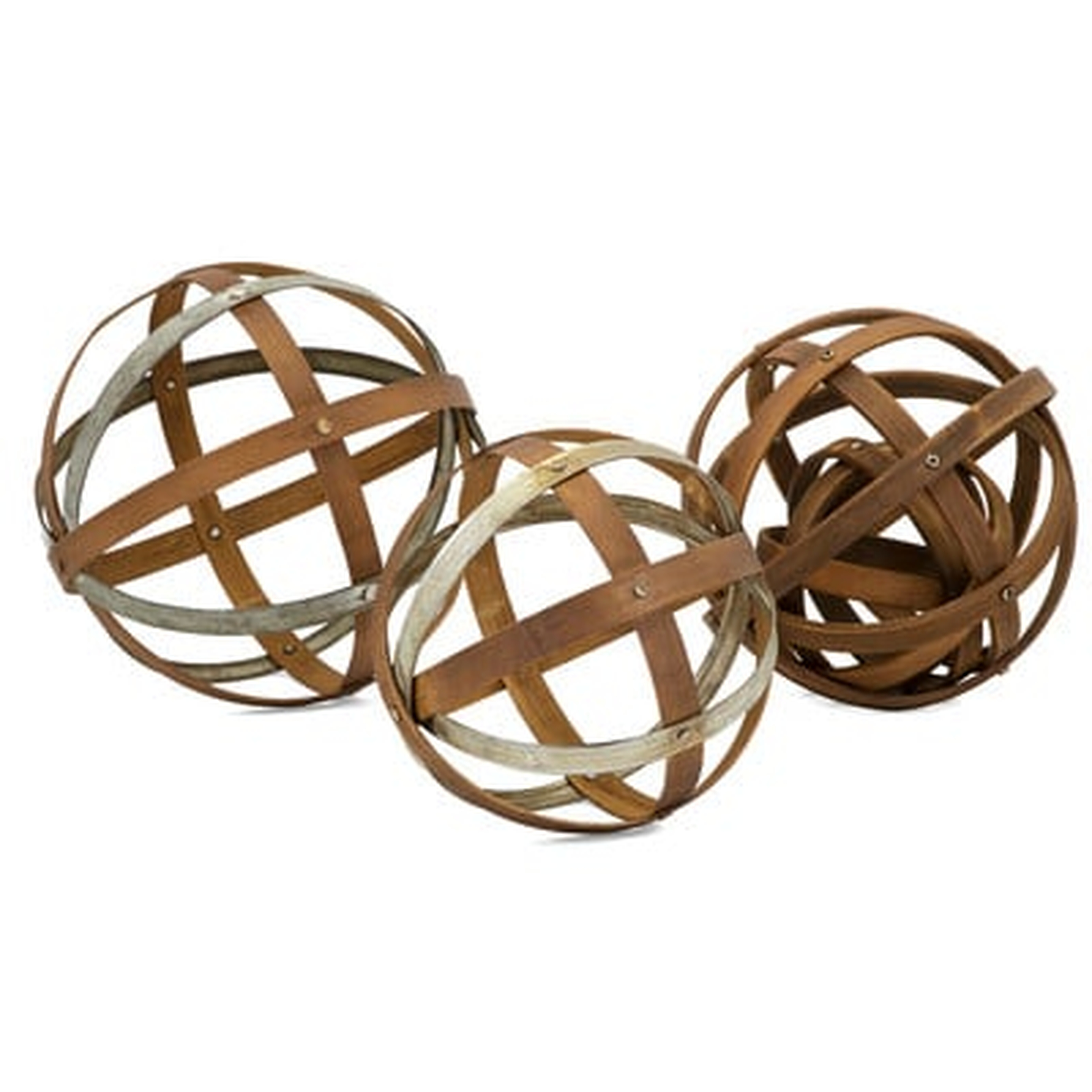 Wood and Metal Spheres 3 Piece Sculpture Set - Wayfair