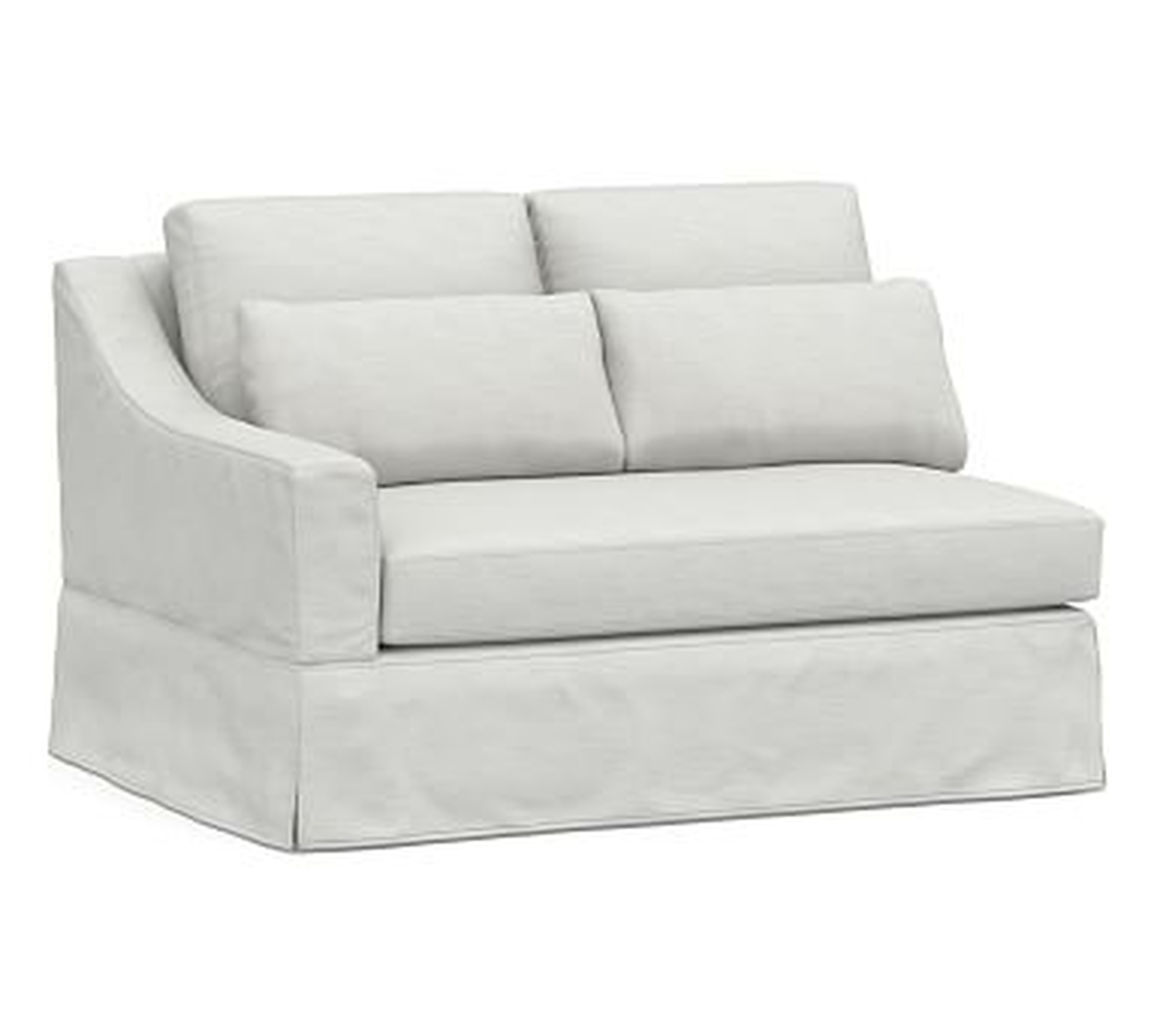 York Slope Arm Slipcovered Deep Seat Left-arm Loveseat with Bench Cushion, Down Blend Wrapped Cushions, Performance Slub Cotton White - Pottery Barn