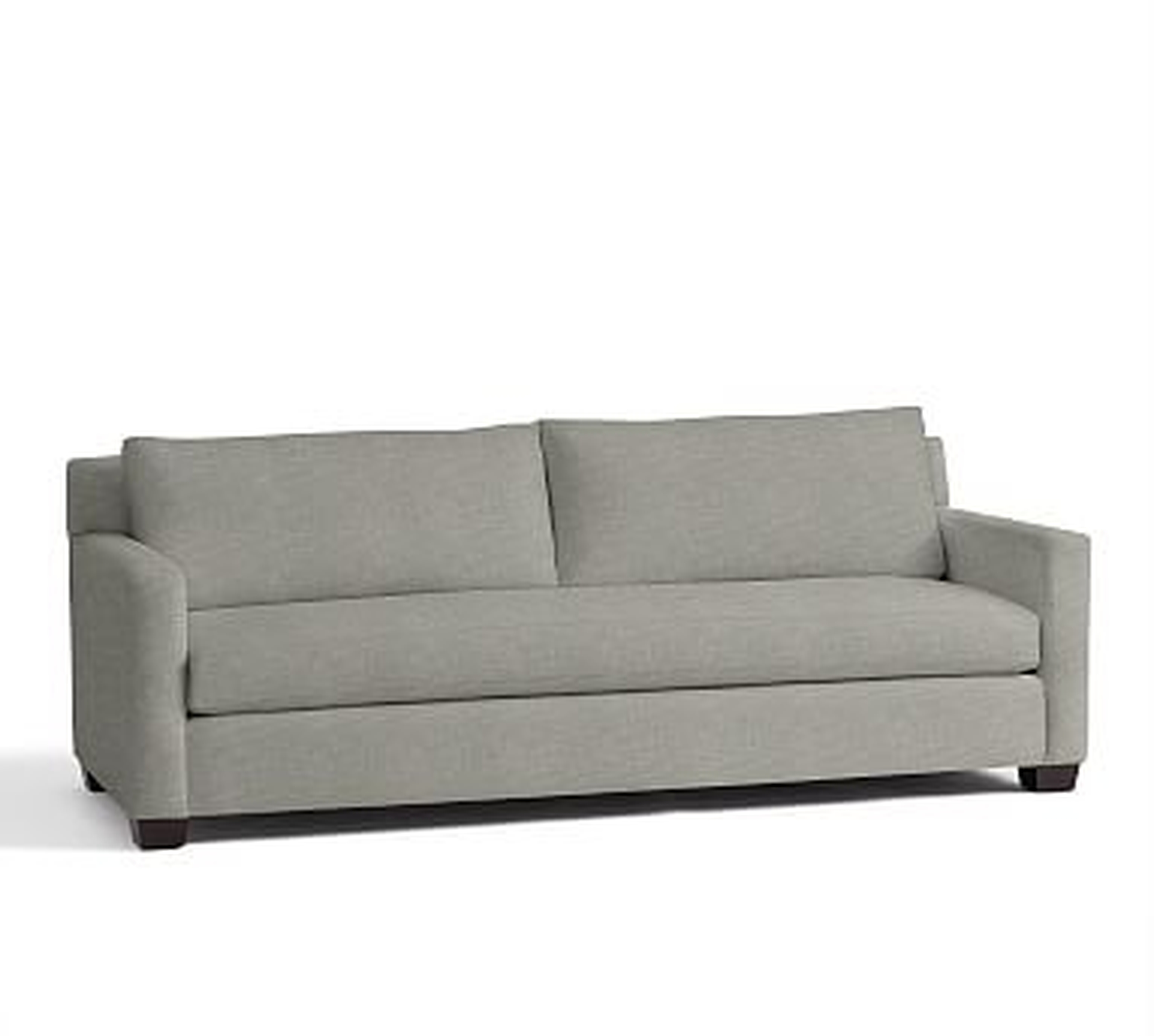 York Square Arm Upholstered Grand Sofa 95.5" with Bench Cushion, Down Blend Wrapped Cushions, Premium Performance Basketweave Light Gray - Pottery Barn
