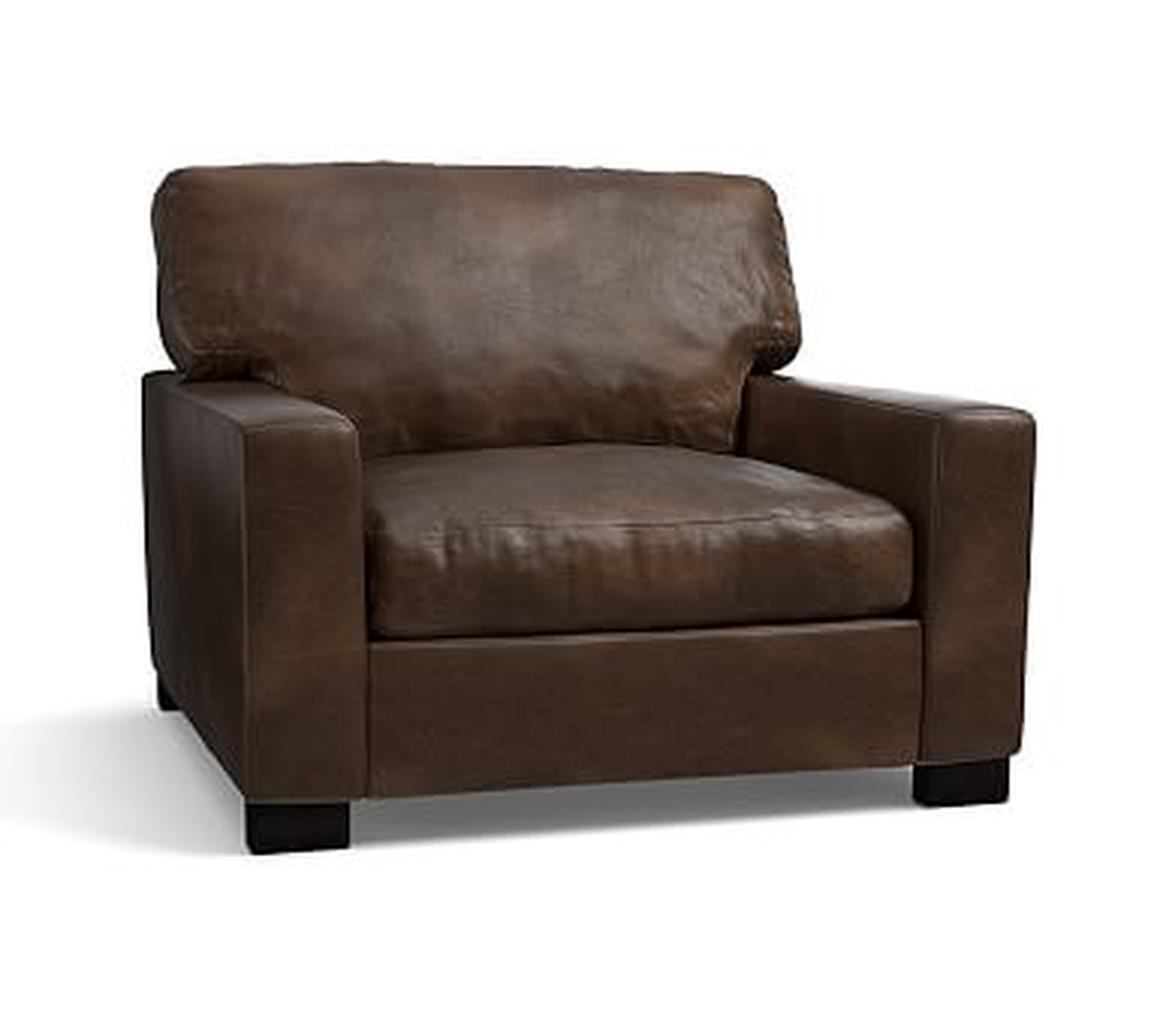 Turner Square Arm Leather Grand Armchair 43", Down Blend Wrapped Cushions, Vintage Cocoa - Pottery Barn