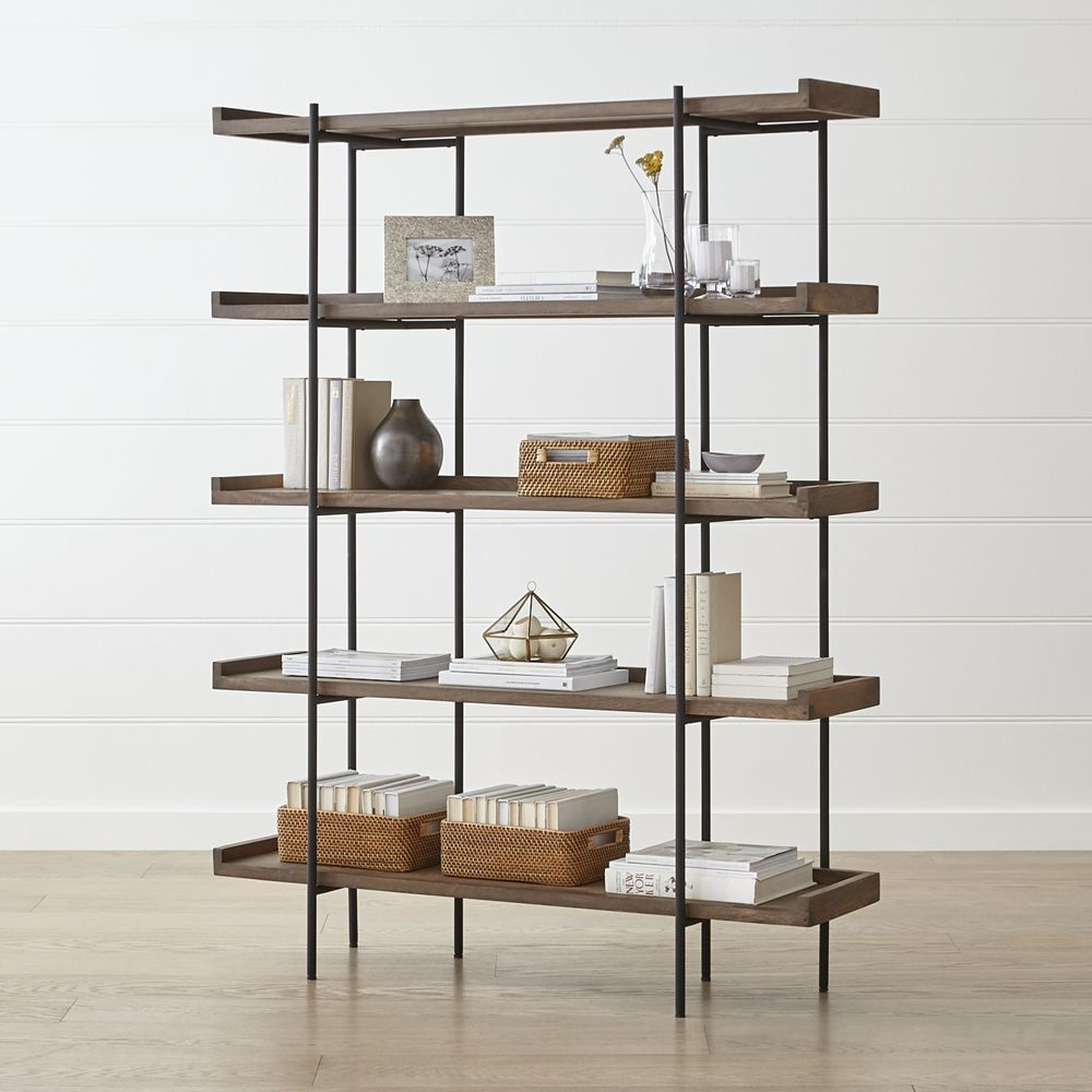 Beckett Grey Wash 5-High Bookshelf - Crate and Barrel