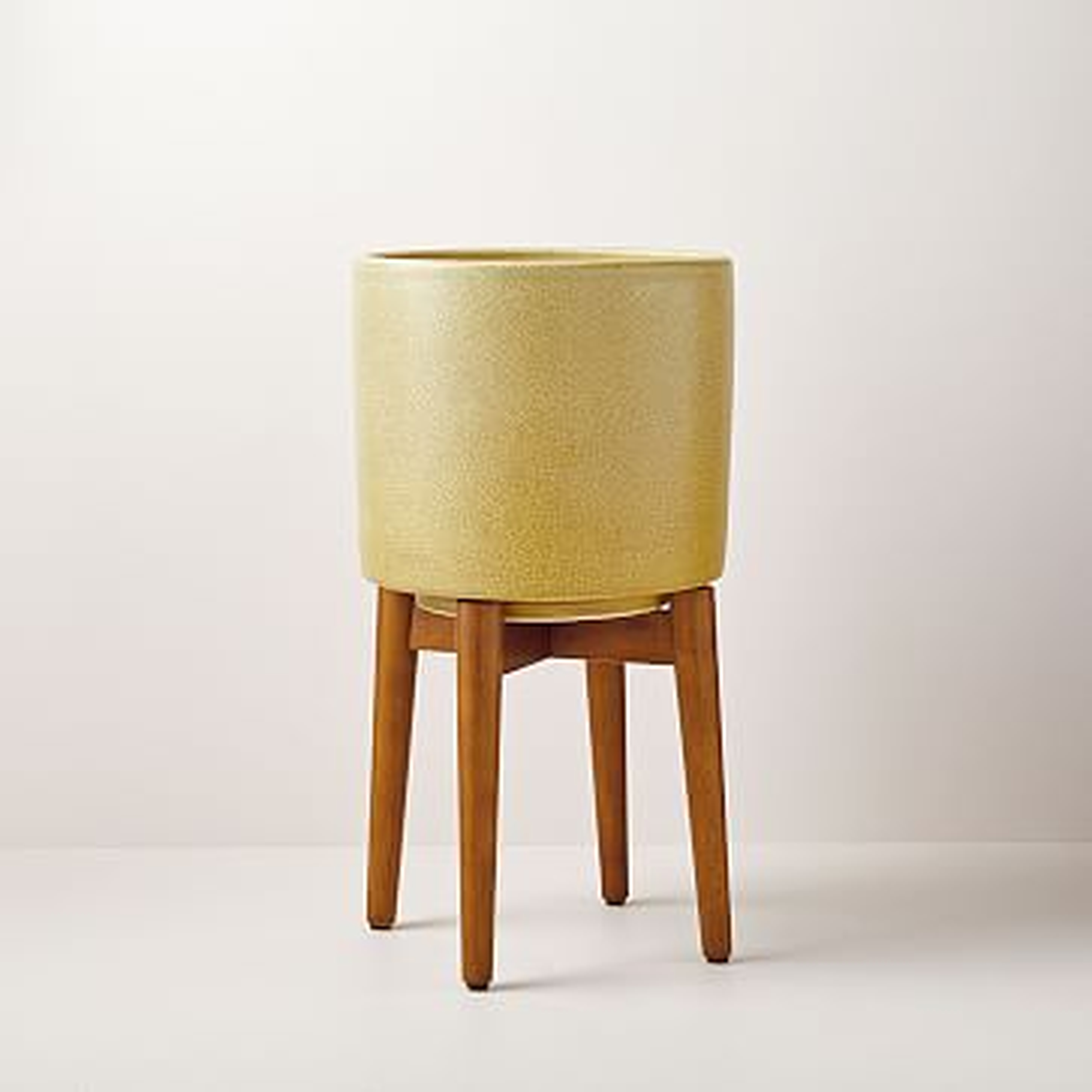 Mid-Century Turned Leg Standing Planters, Yellow Crackle, Tall - West Elm