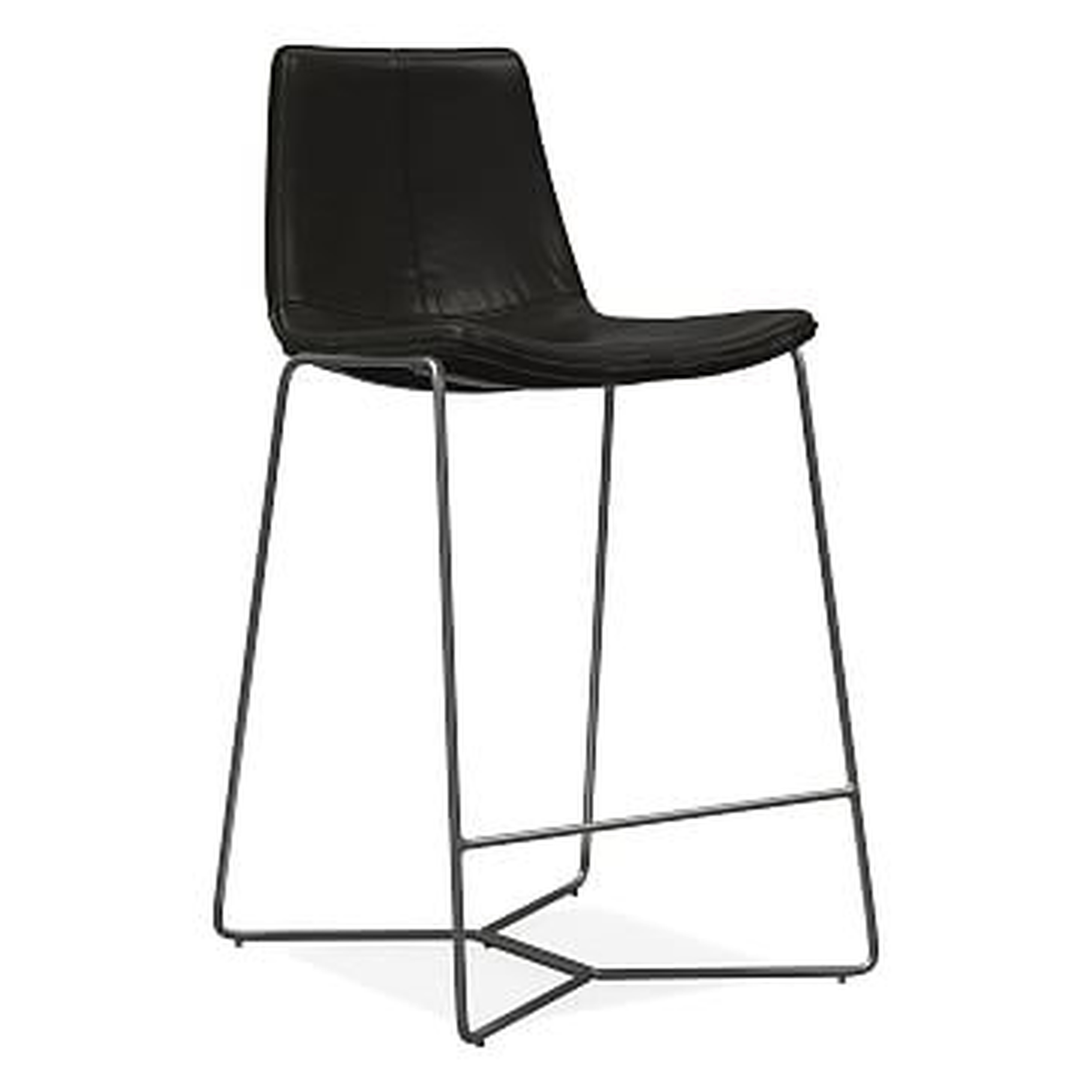 Slope Counter Stool, Leather, Black, Charcoal - West Elm