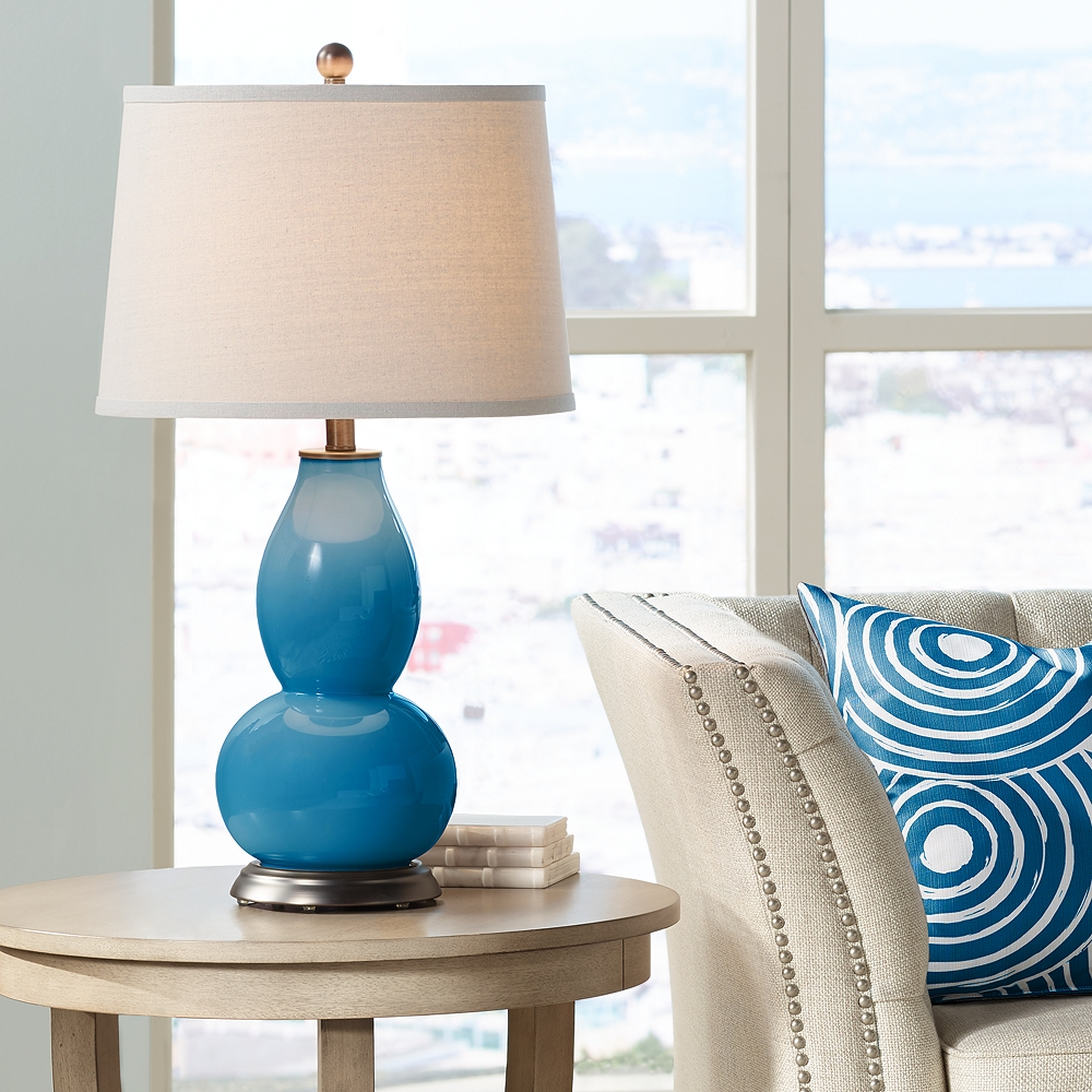 Mykonos Blue Double Gourd Table Lamp - Style # 9V451 - Lamps Plus