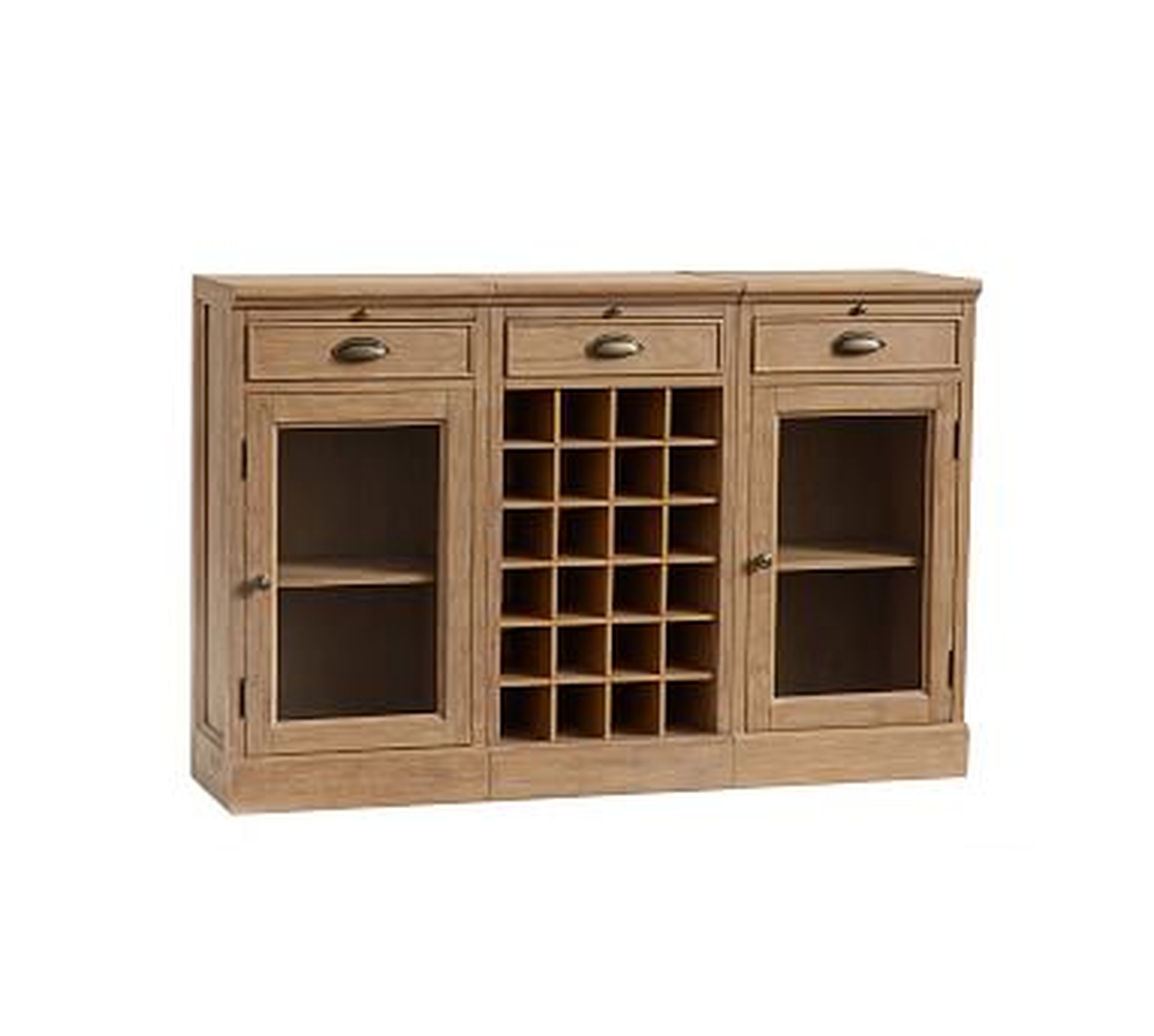 3-Piece Modular Bar Buffet (2 Glass Door Cabinet &amp; 1 Wine Grid Base),  Seadrift - Pottery Barn