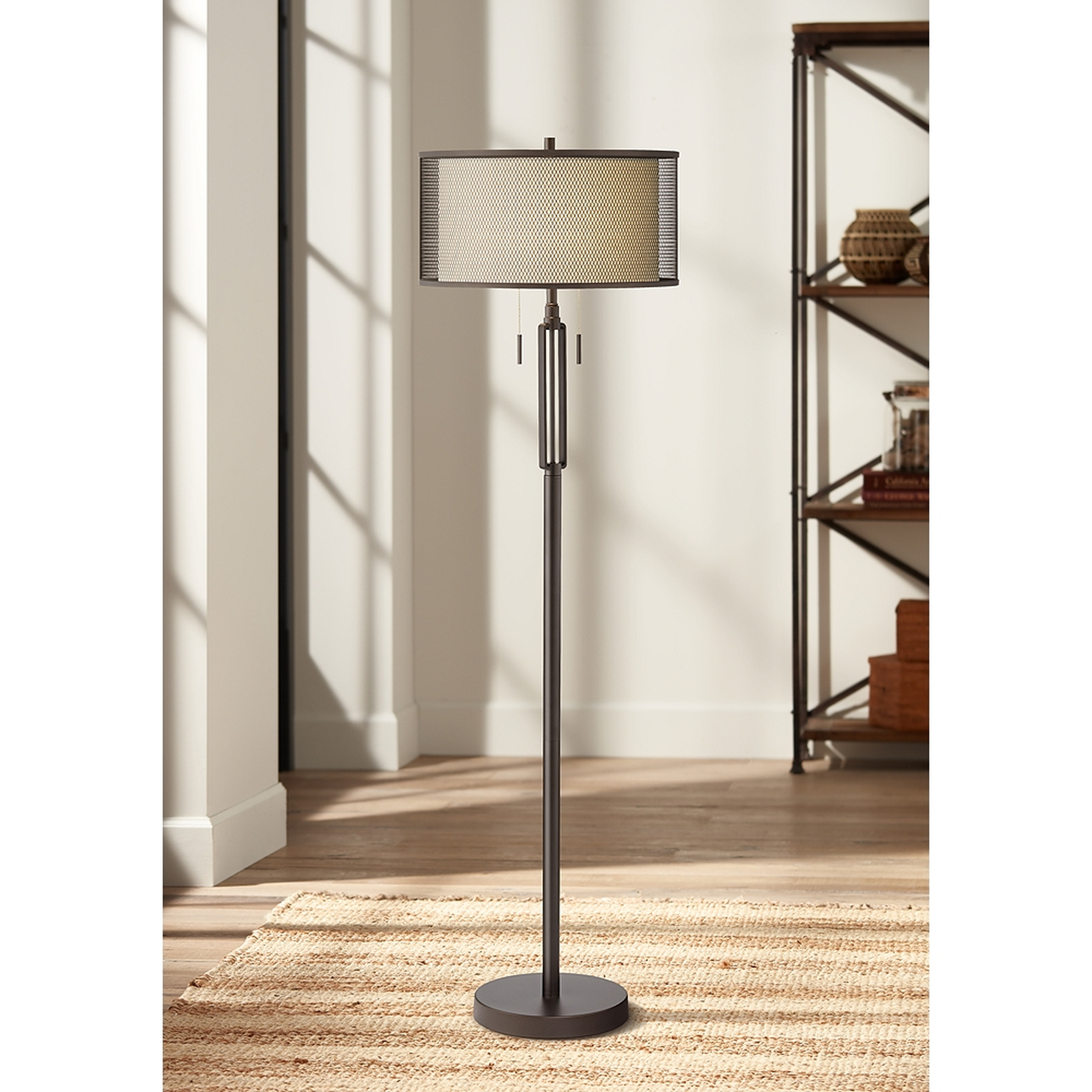 Turnbuckle Bronze Floor Lamp with Double Shade - Style # 16W00 - Lamps Plus