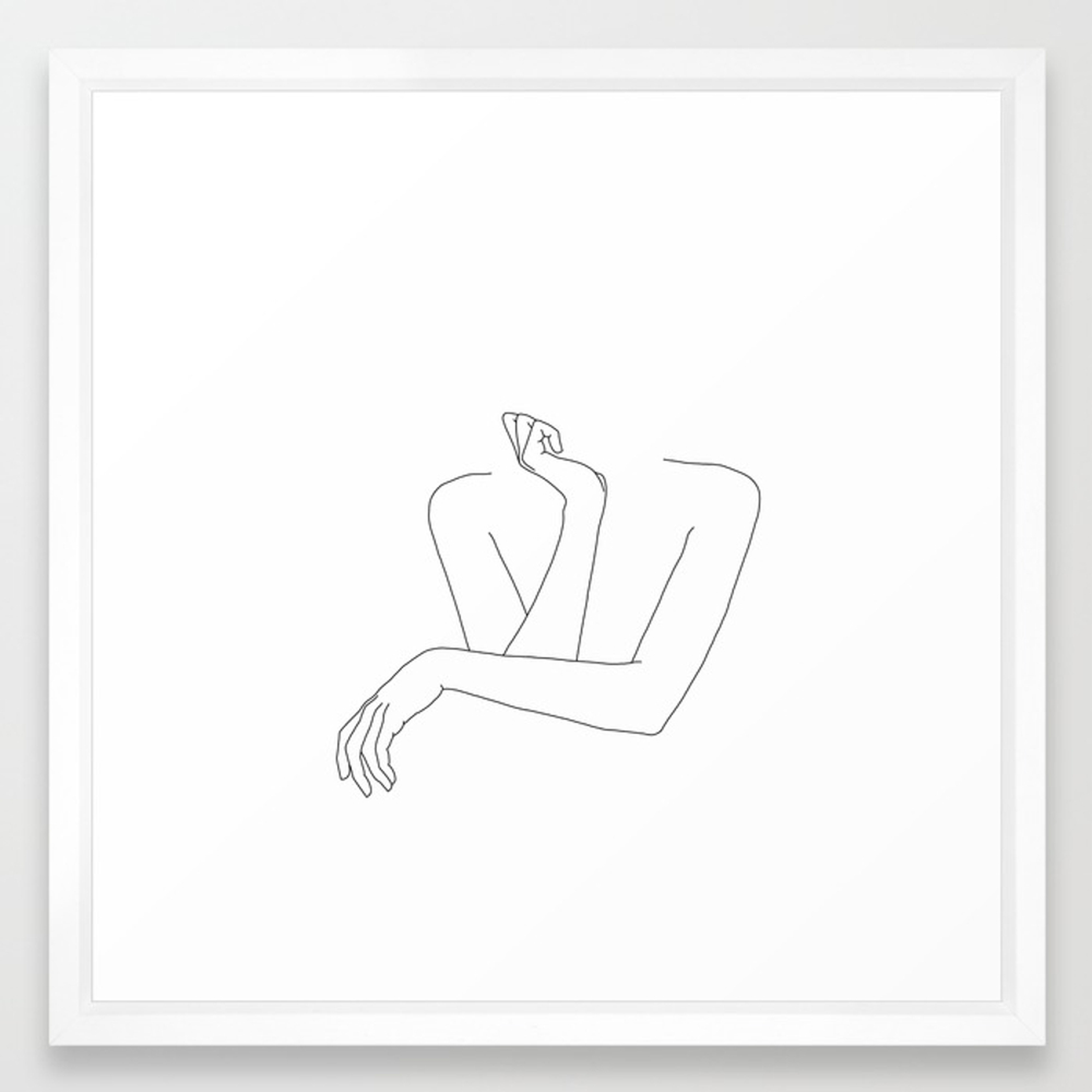 Minimal line drawing of woman's folded arms - Anna Framed Art Print by Thecolourstudy - Society6