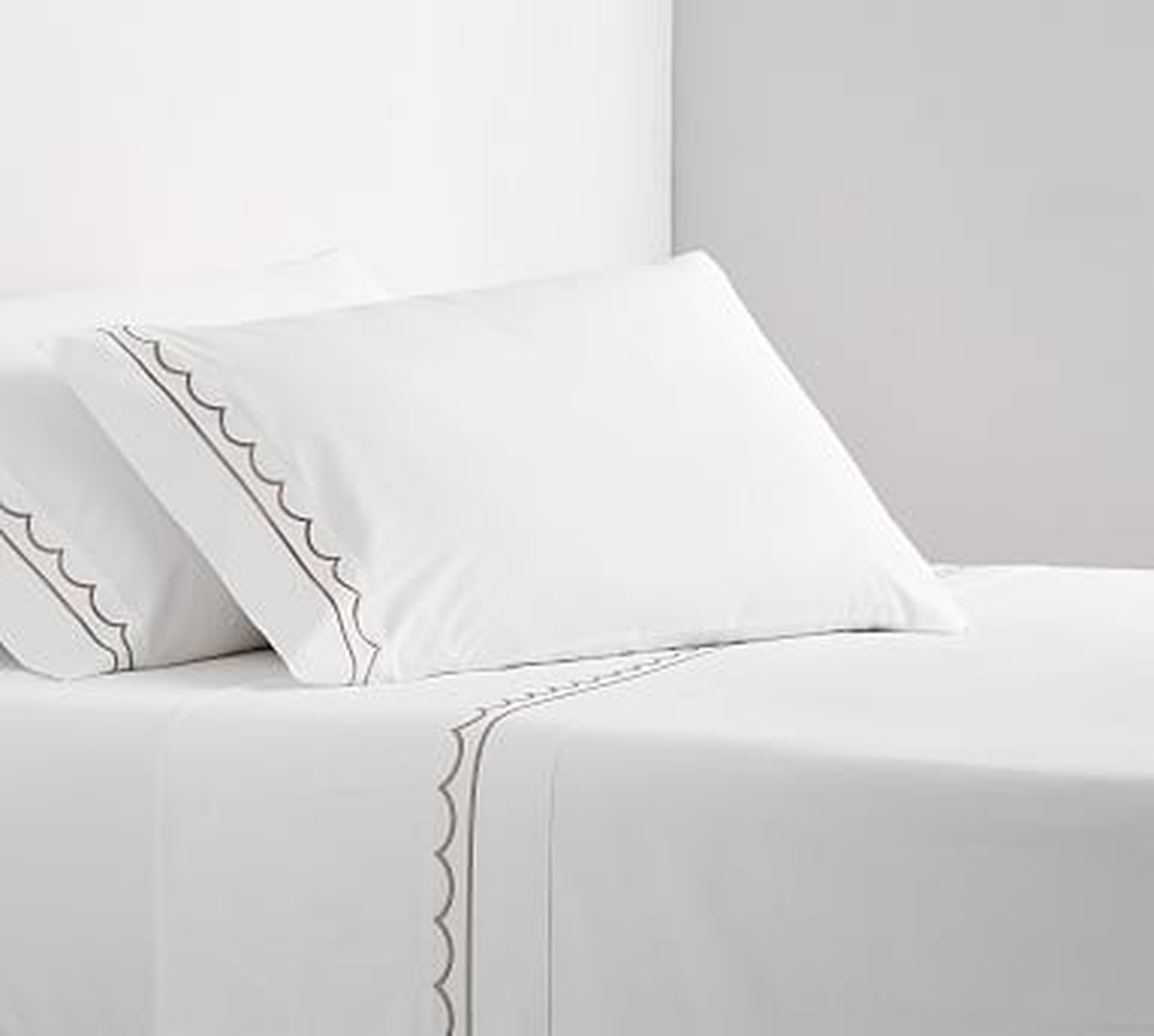 Scallop Embroidered Organic Sheet Set, Queen, Simply Taupe - Pottery Barn