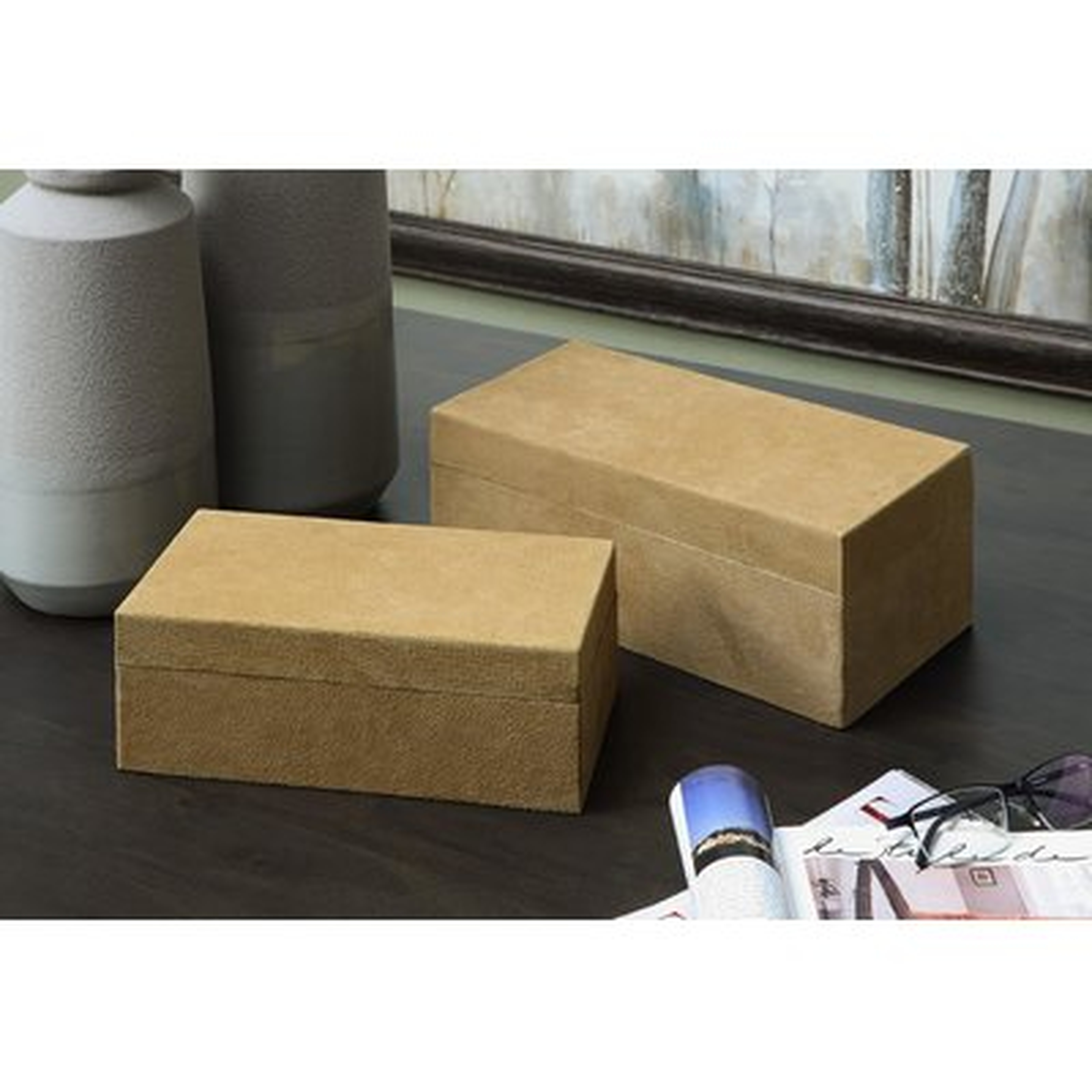 Winkelman Wood and Suede Leather 2 Piece Decorative Box Set - Wayfair