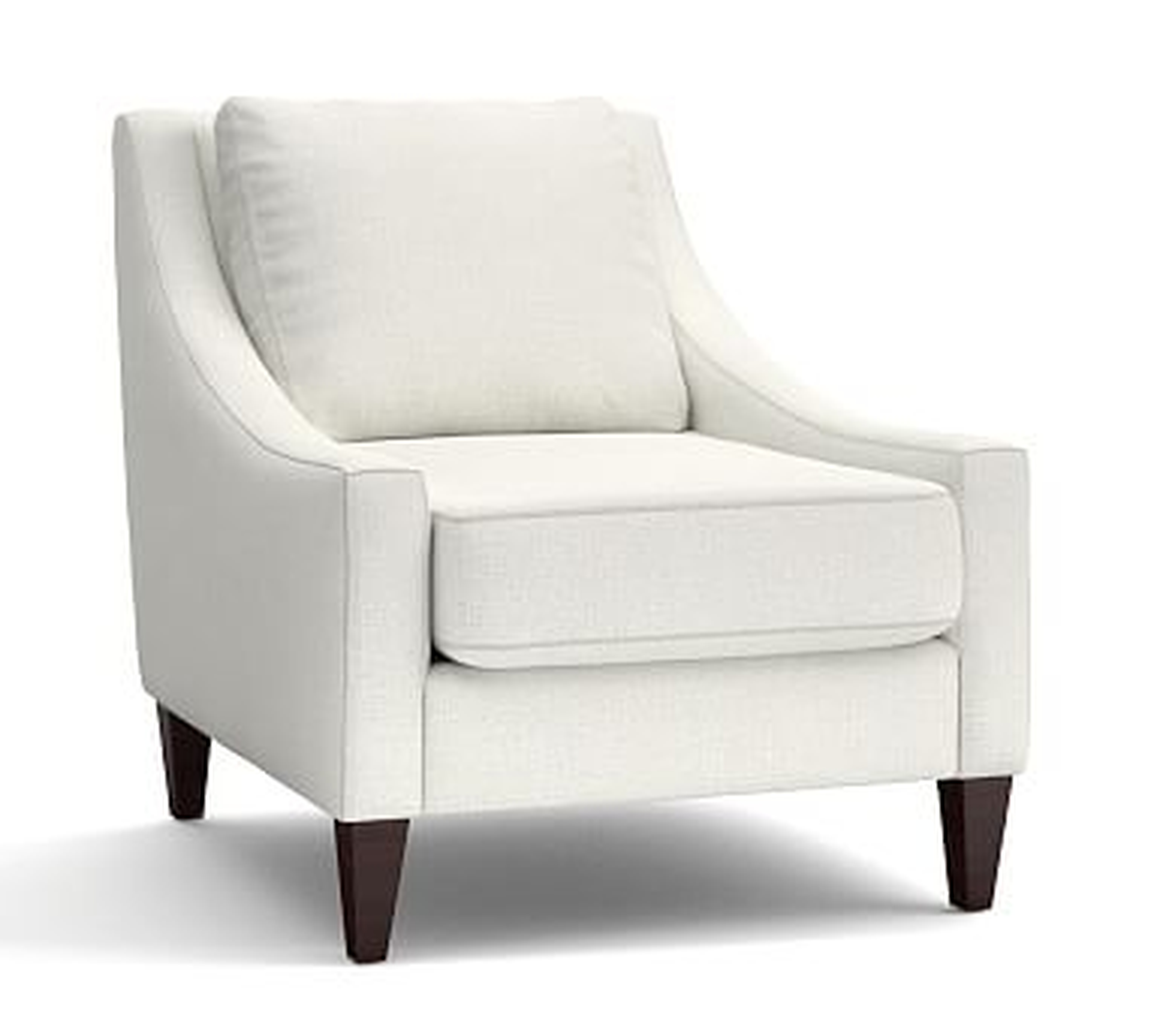 Aiden Upholstered Armchair, Polyester Wrapped Cushions, Basketweave Slub Ivory - Pottery Barn
