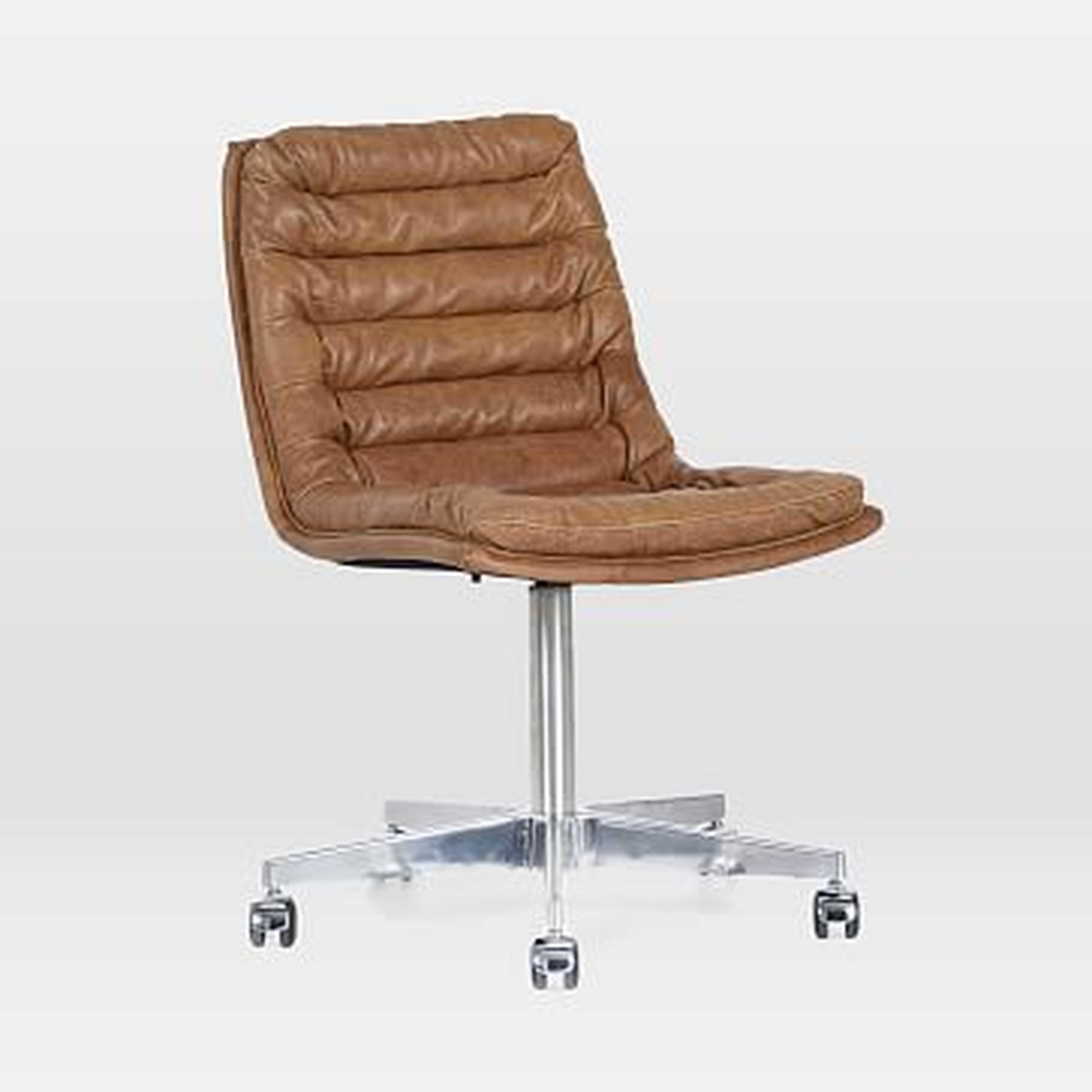 Leather Upholstered Swivel Desk Chair, Pampus Nut - West Elm
