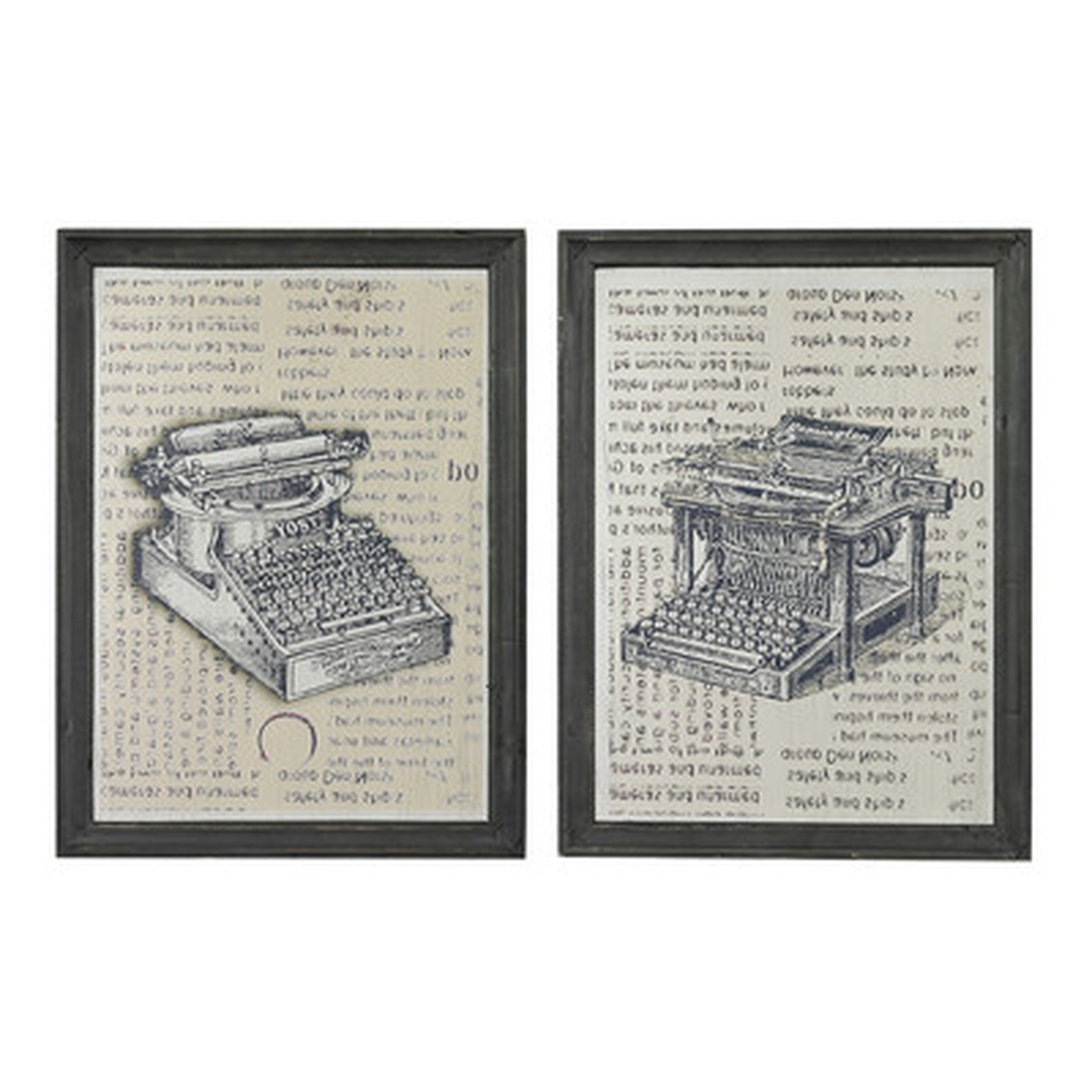 'Antique Typewriter' 2 Piece Framed Graphic Art Set - Wayfair
