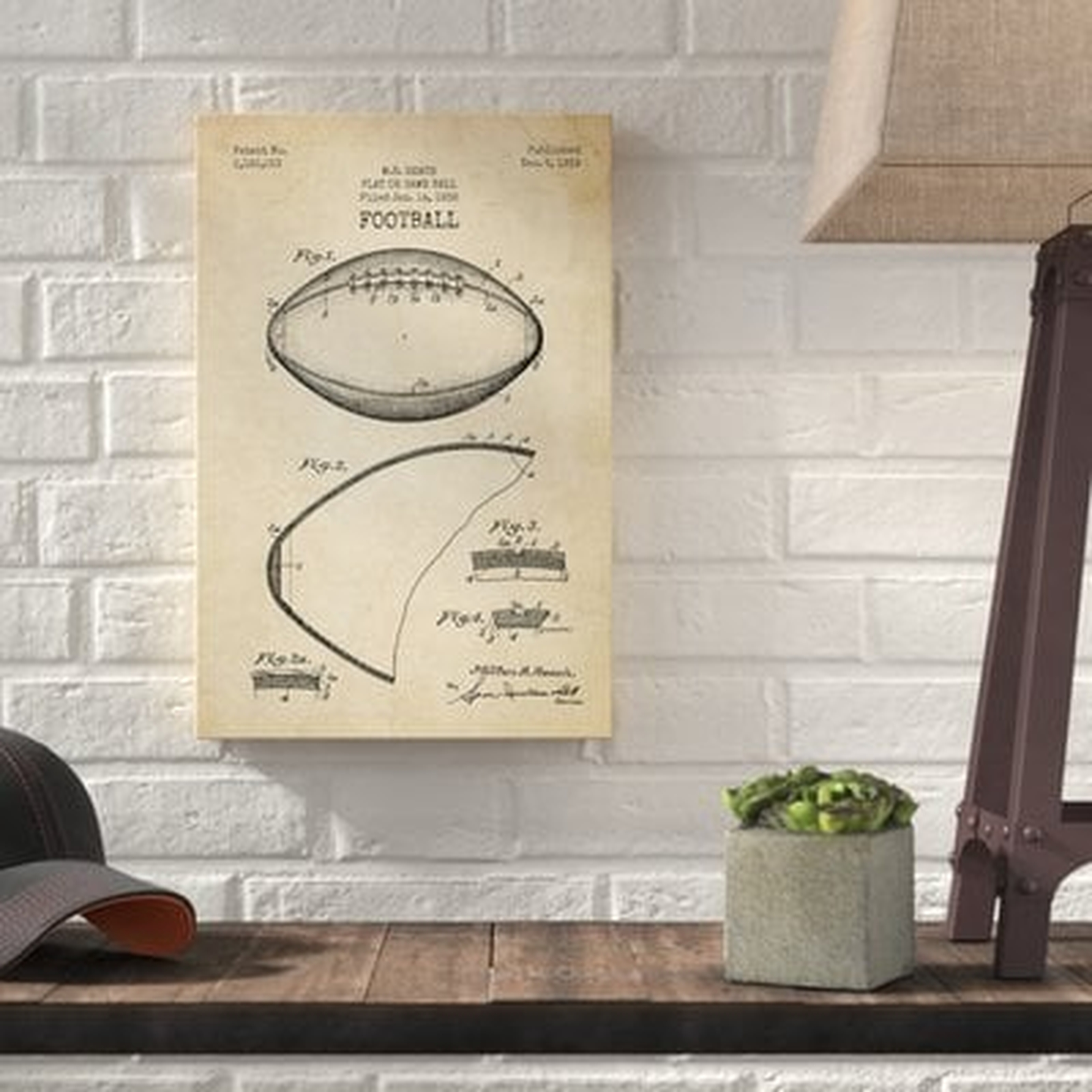 'Football Blueprint Patent Parchment' Graphic Art Print on Canvas - Wayfair