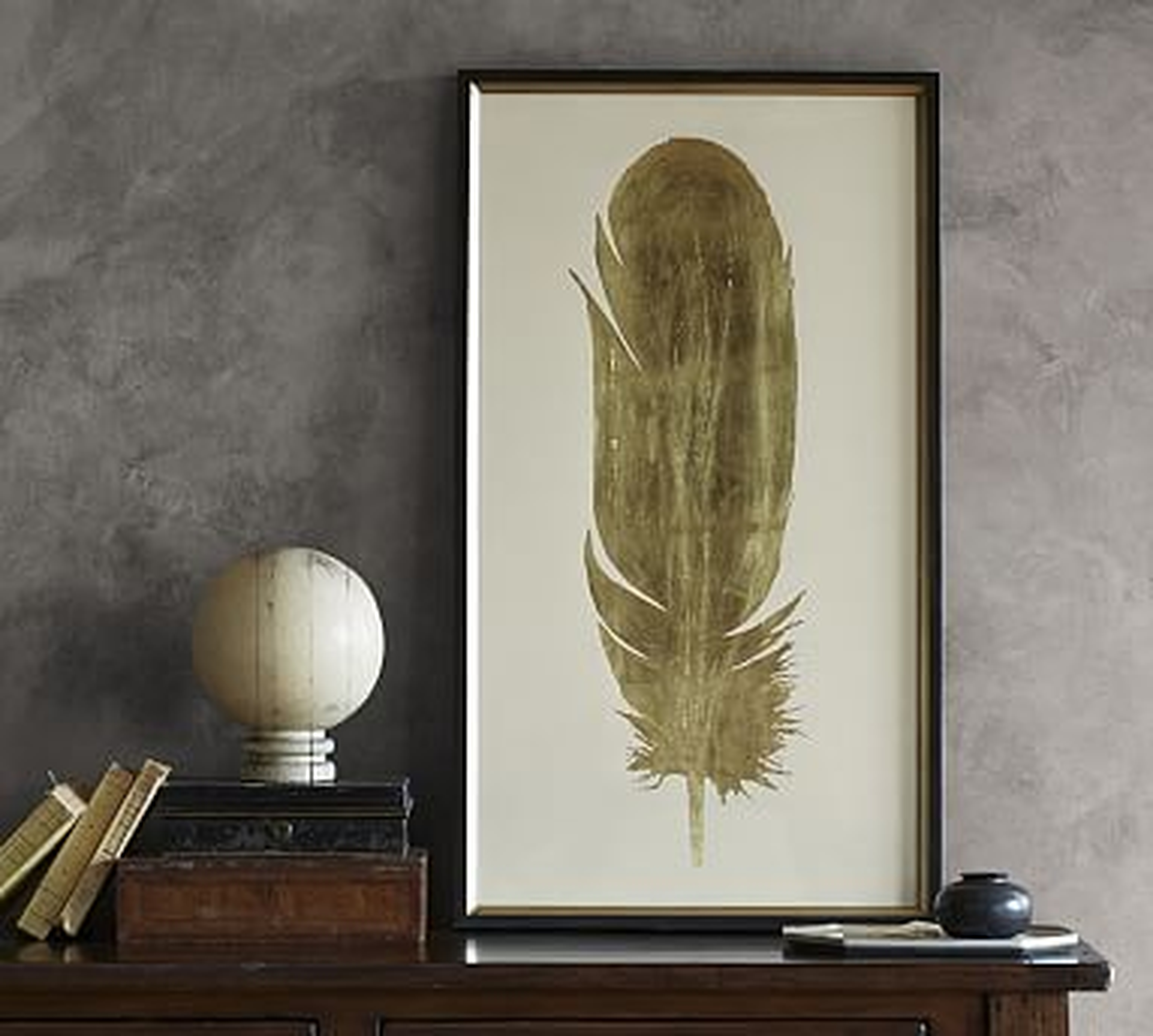 Gold Leaf Feather Framed Print, 20 x 35" - Pottery Barn