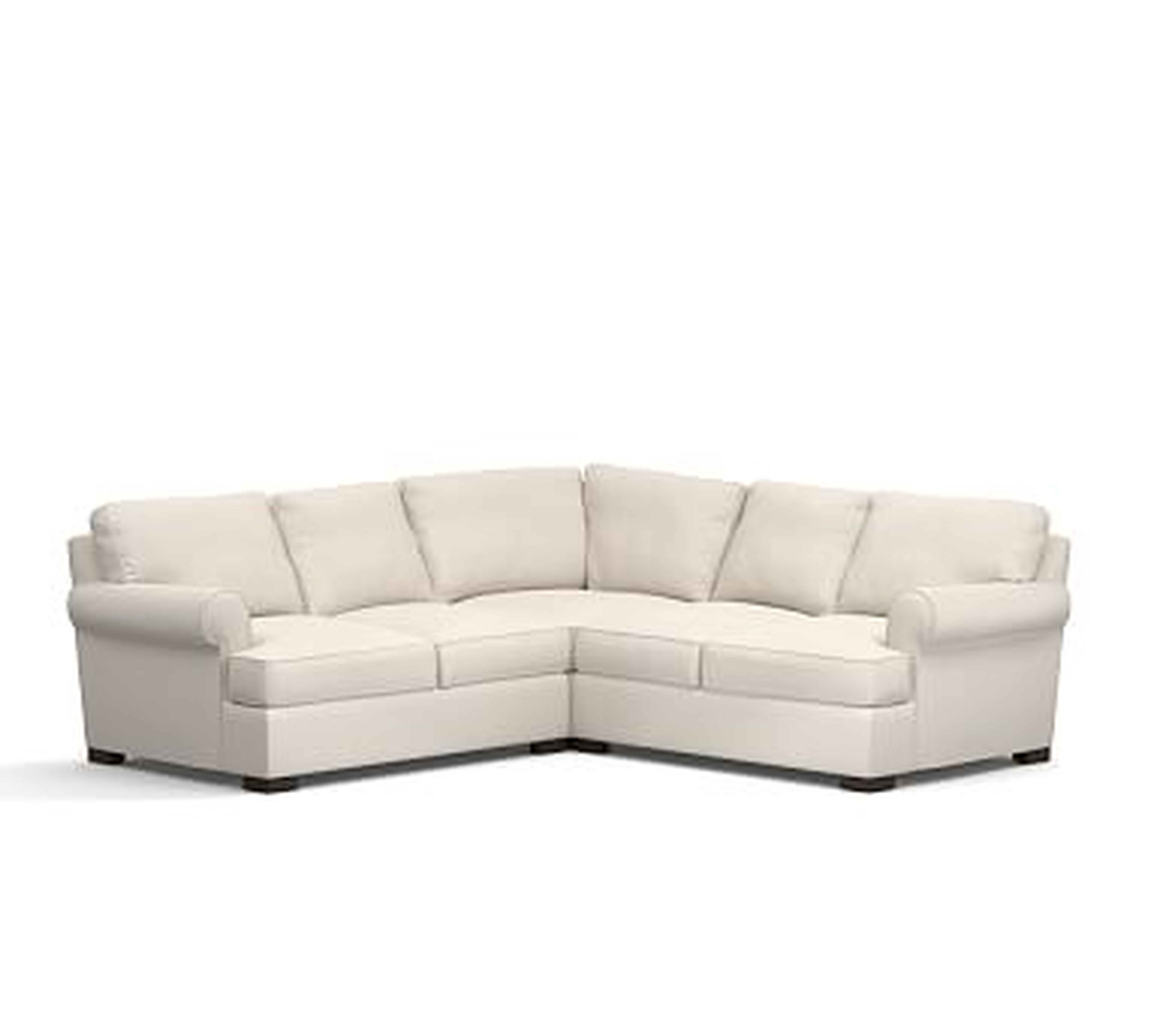 Townsend Roll Arm Upholstered 3-Piece L-Shaped Corner Sectional, Polyester Wrapped Cushions, Performance Tweed Ecru - Pottery Barn