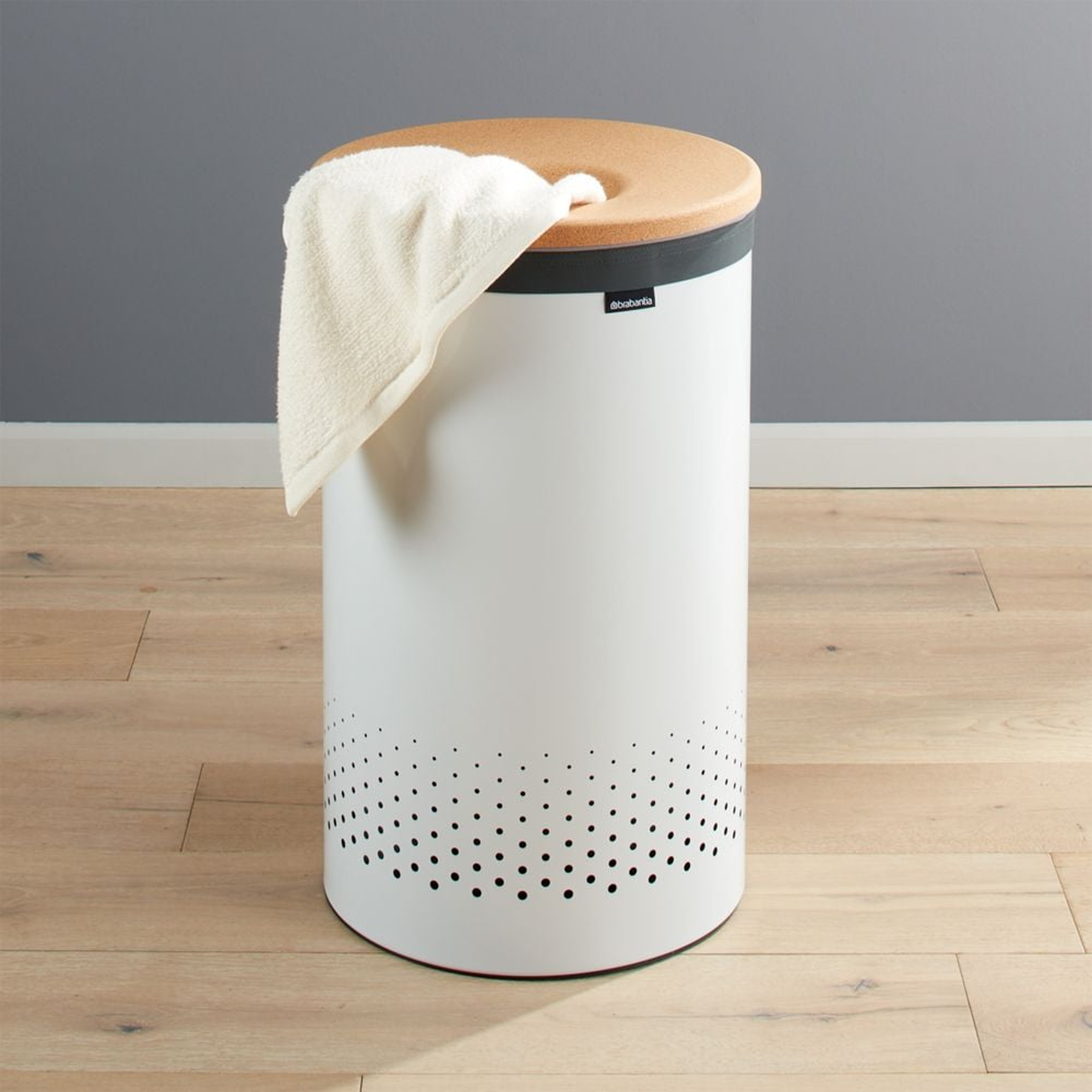 Brabantia 16-Gallon White Laundry Bin with Cork Lid - Crate and Barrel
