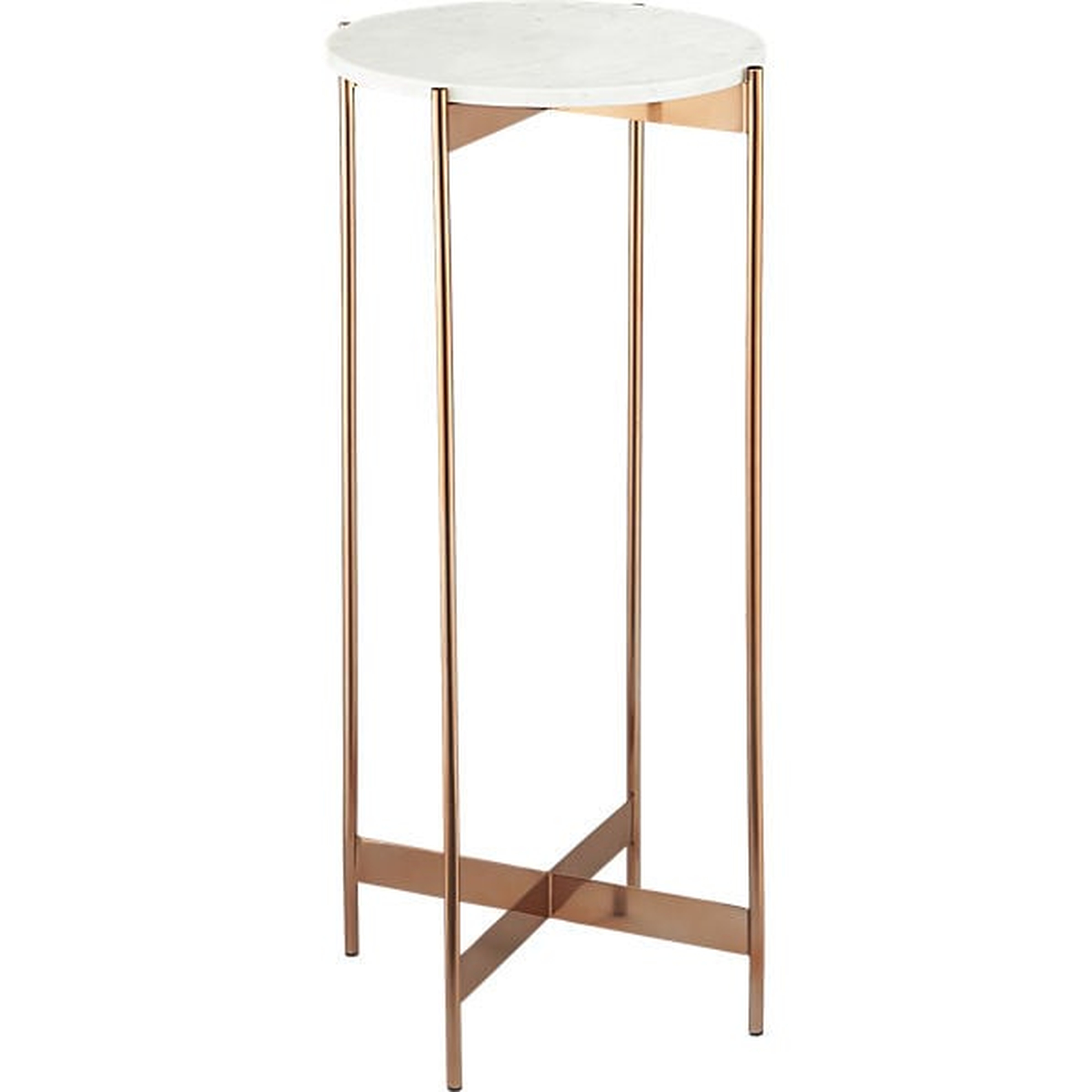 Marble-rose gold tall pedestal table - CB2