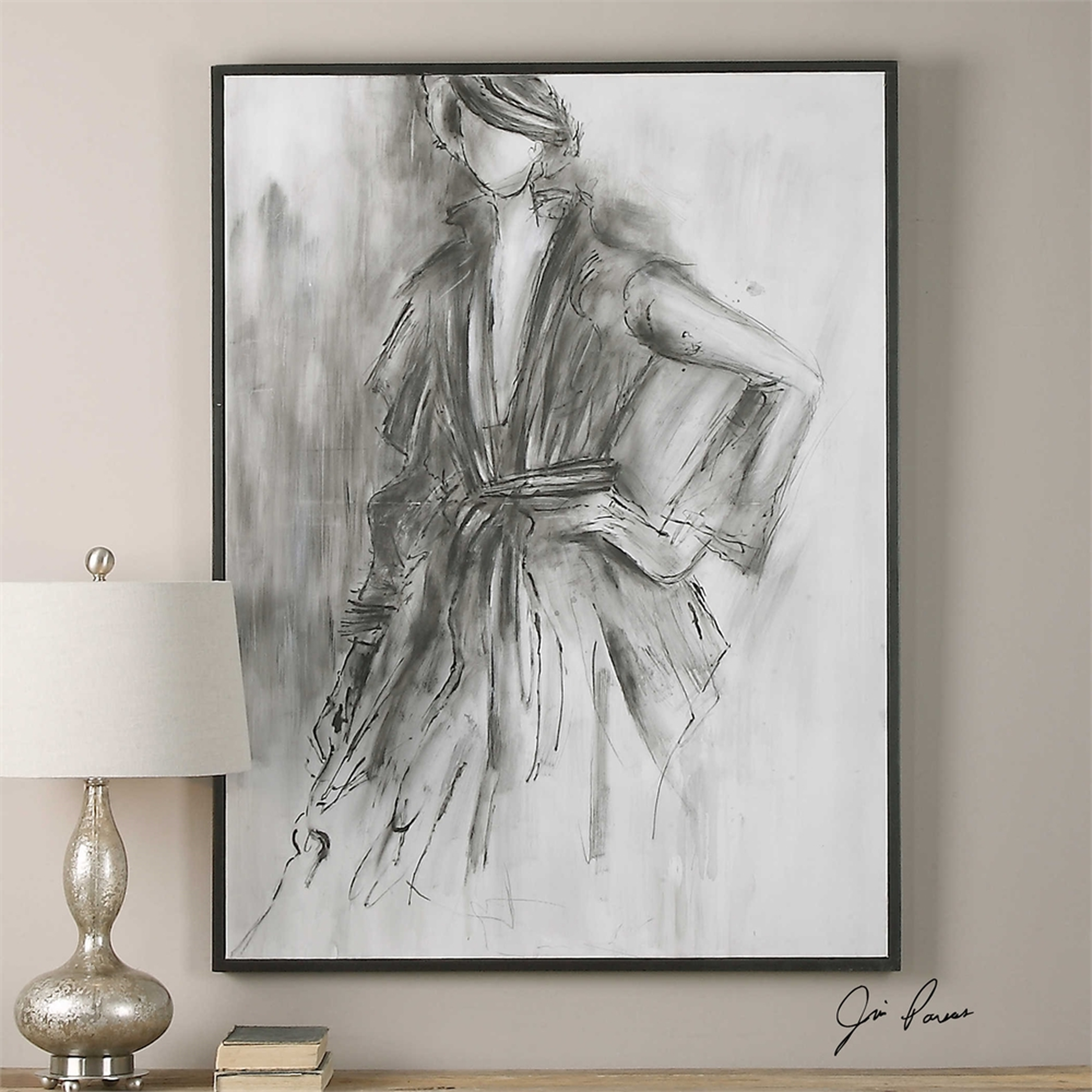 Charcoal Sketch - 38 W X 50 H - Black satin frame - No mat - Uttermost