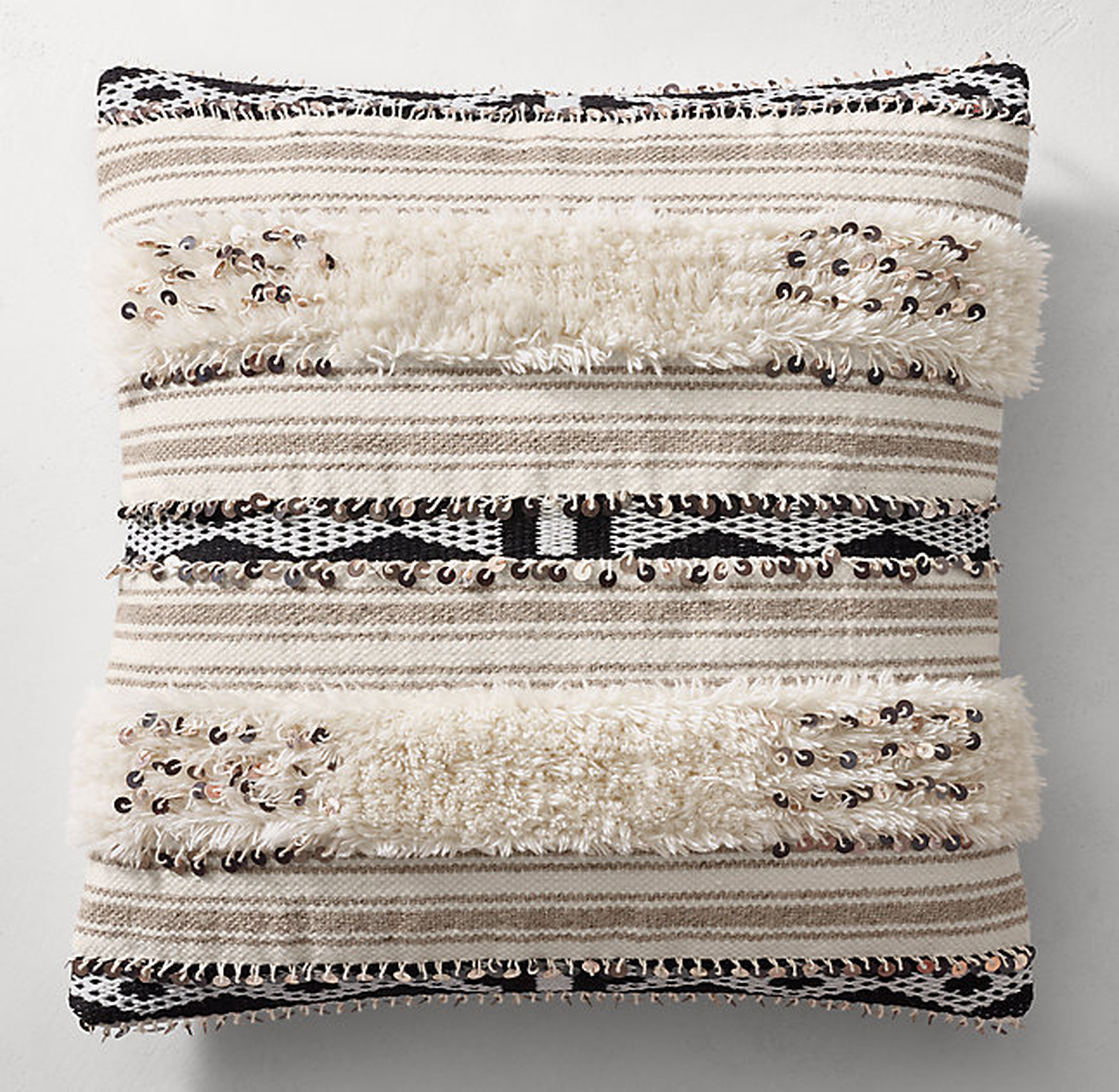 MOROCCAN WEDDING BANDED PILLOW COVER - 22x22 - Natural - RH