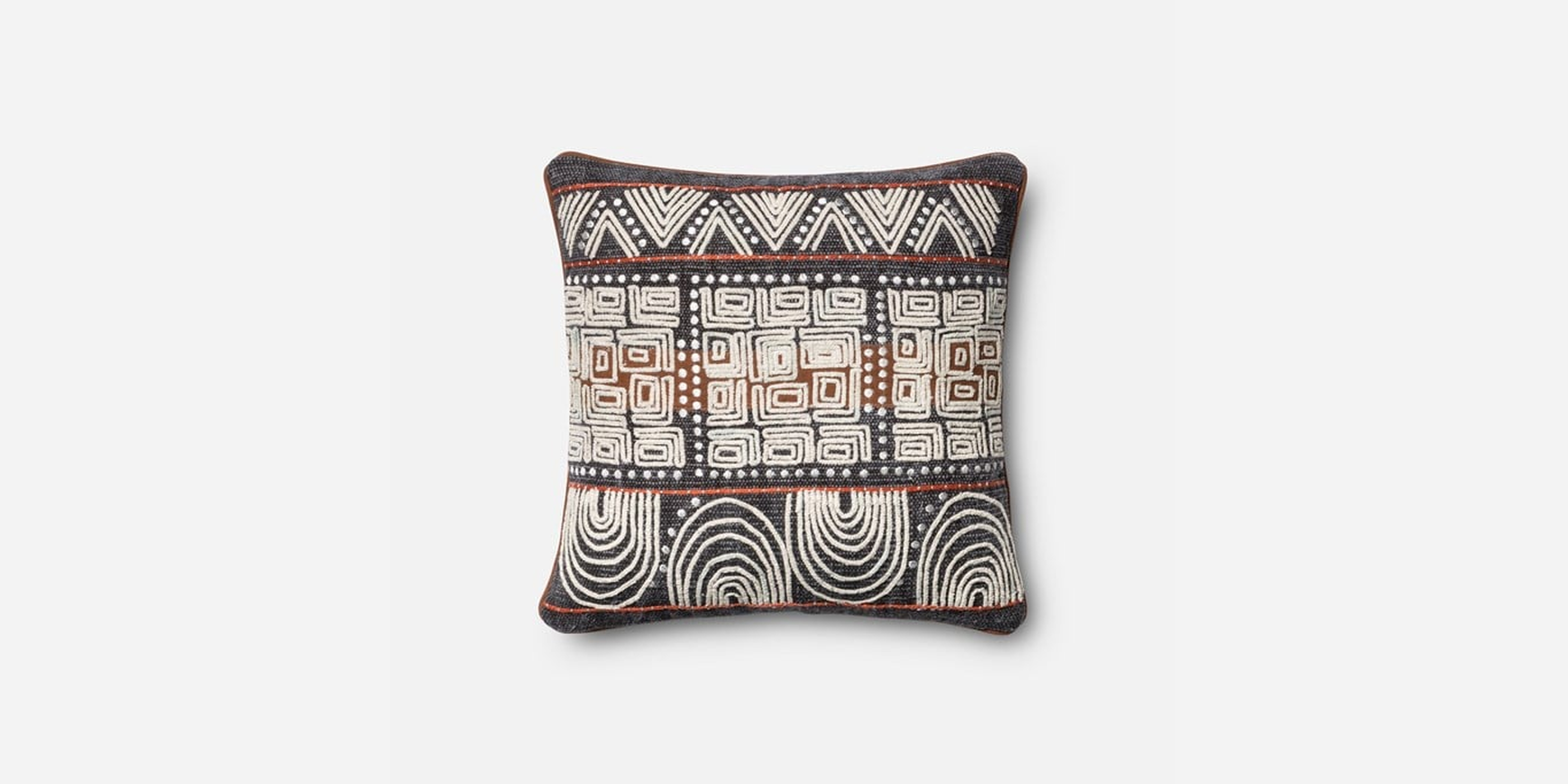 P0379 BLUE / RUST pillow- 18'' x 18''-with down insert - Loloi Rugs