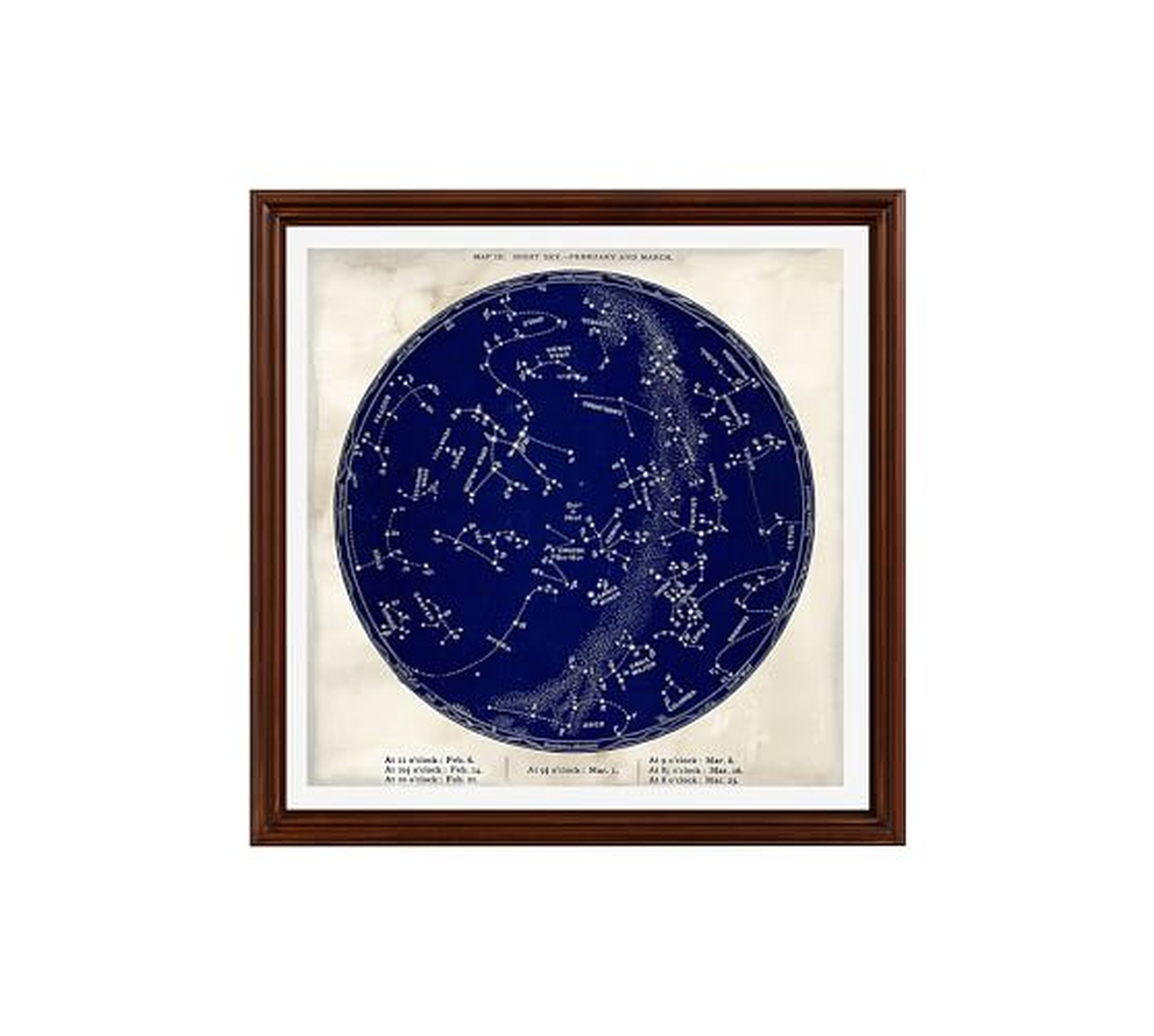 VINTAGE ASTRONOMICAL FRAMED PRINT - BLUE - 18 X 18" - no mat, wood gallery frame: black - Pottery Barn