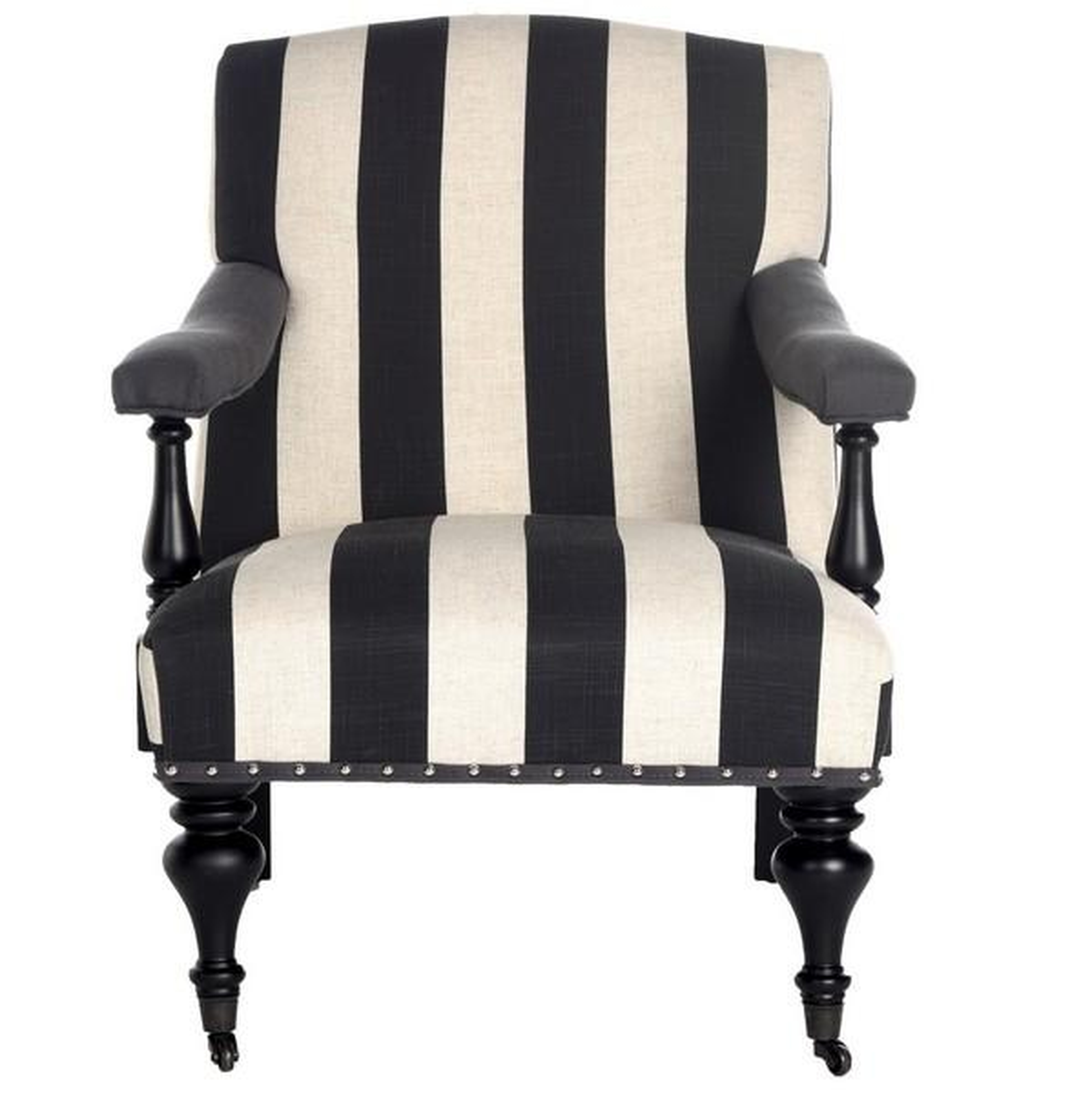 Devona Awning Stripe Arm Chair - Silver Nail Heads - Charcoal/White - Safavieh - Arlo Home