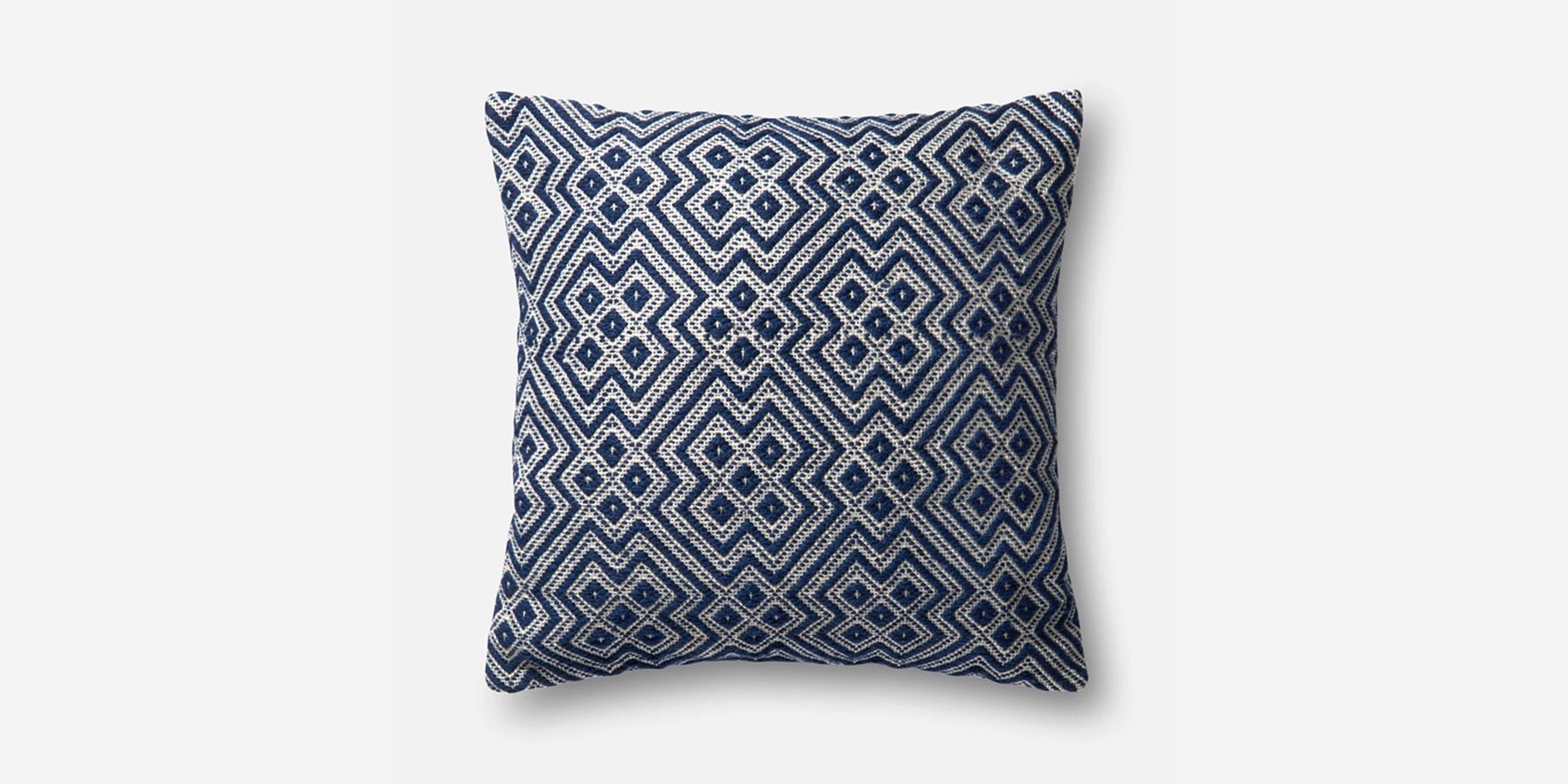P0499 NAVY / WHITE Pillow - 22x22" with Poly insert - Loloi Rugs