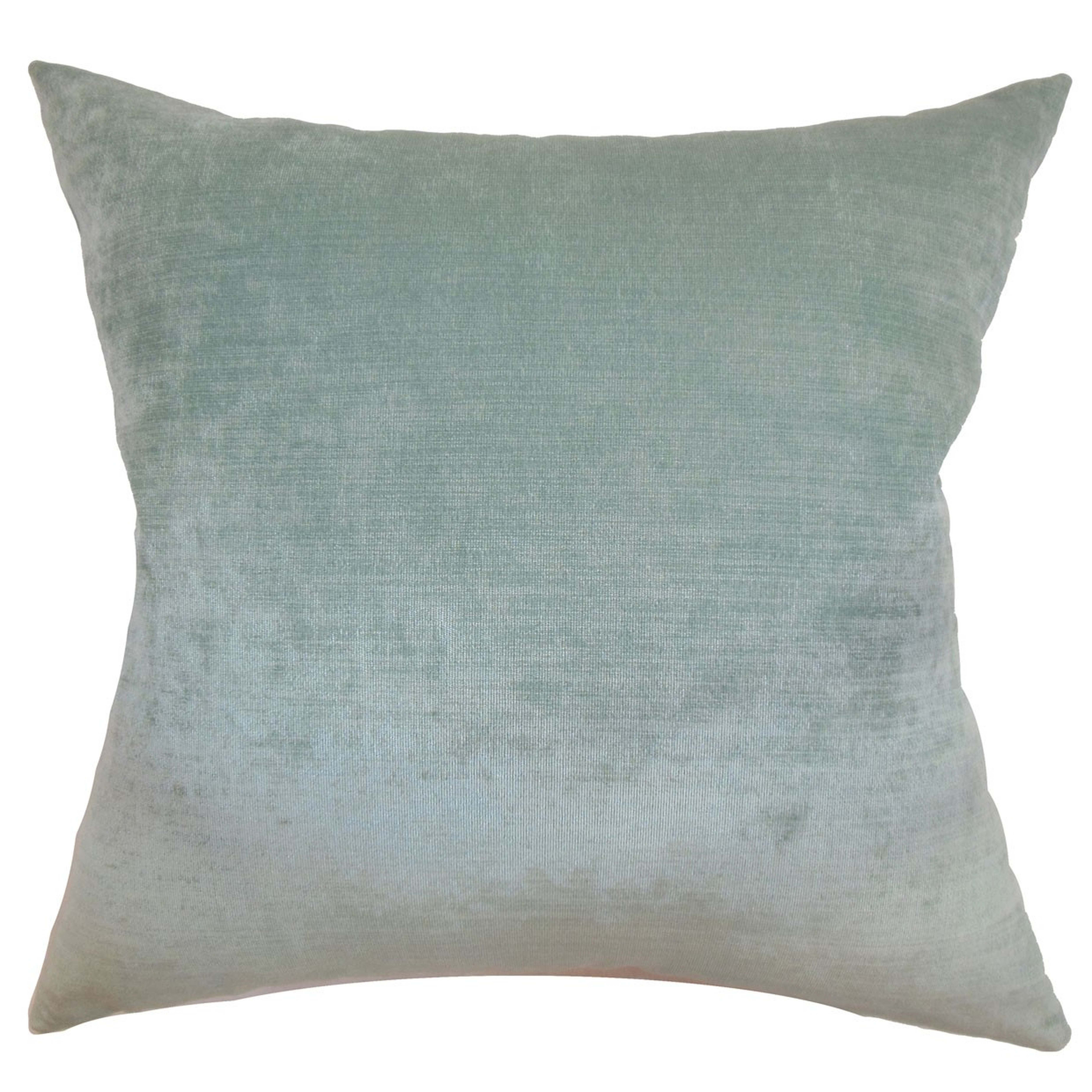 Haye Solid Pillow Aqua - 20" x 20" - Down Insert - Linen & Seam