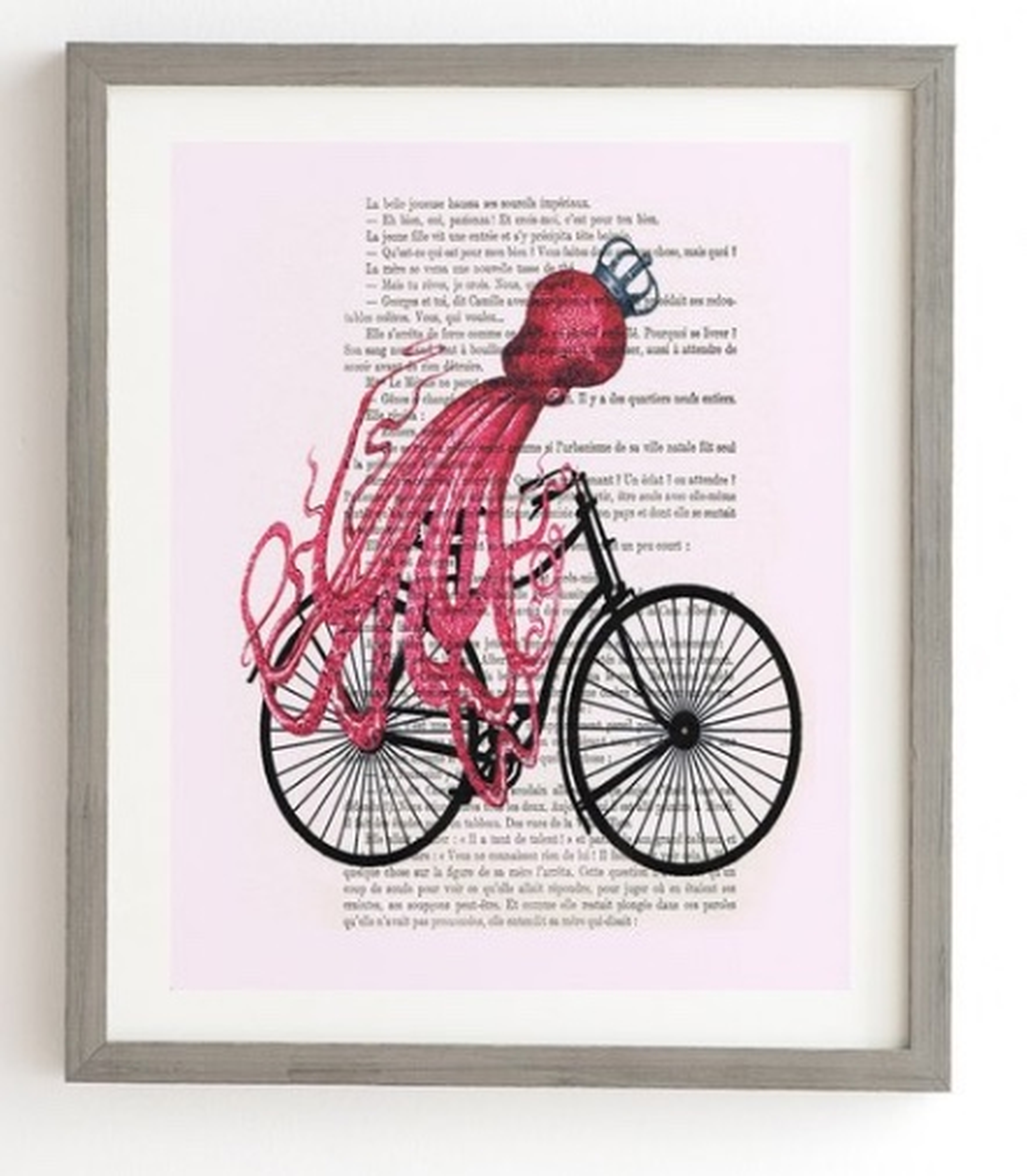 OCTOPUS ON BICYCLE - Weathered Gray Frame - 11'' x 13'' - Wander Print Co.