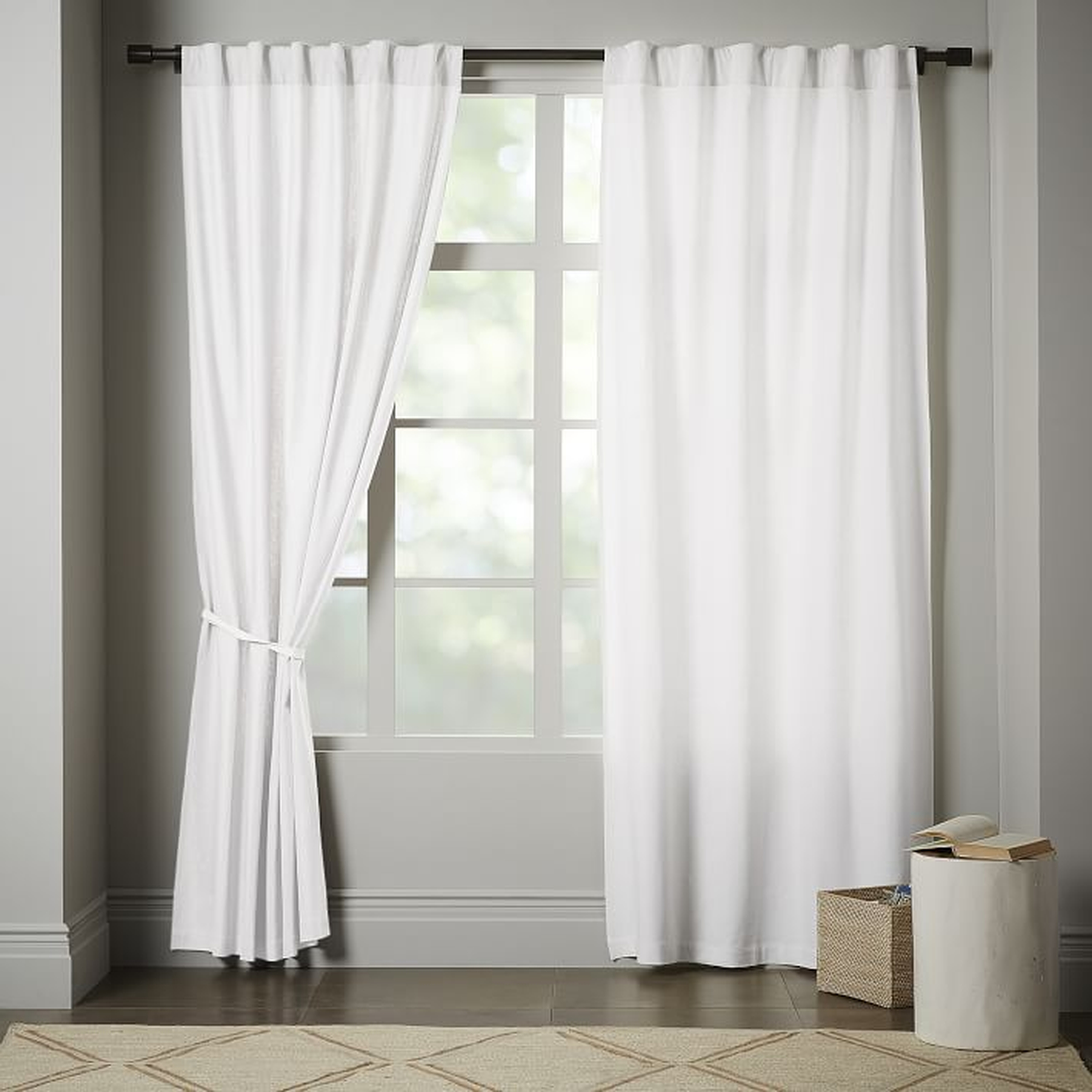 Linen Cotton Pole Pocket Curtain + Blackout Panel - White - 48"x108" - West Elm