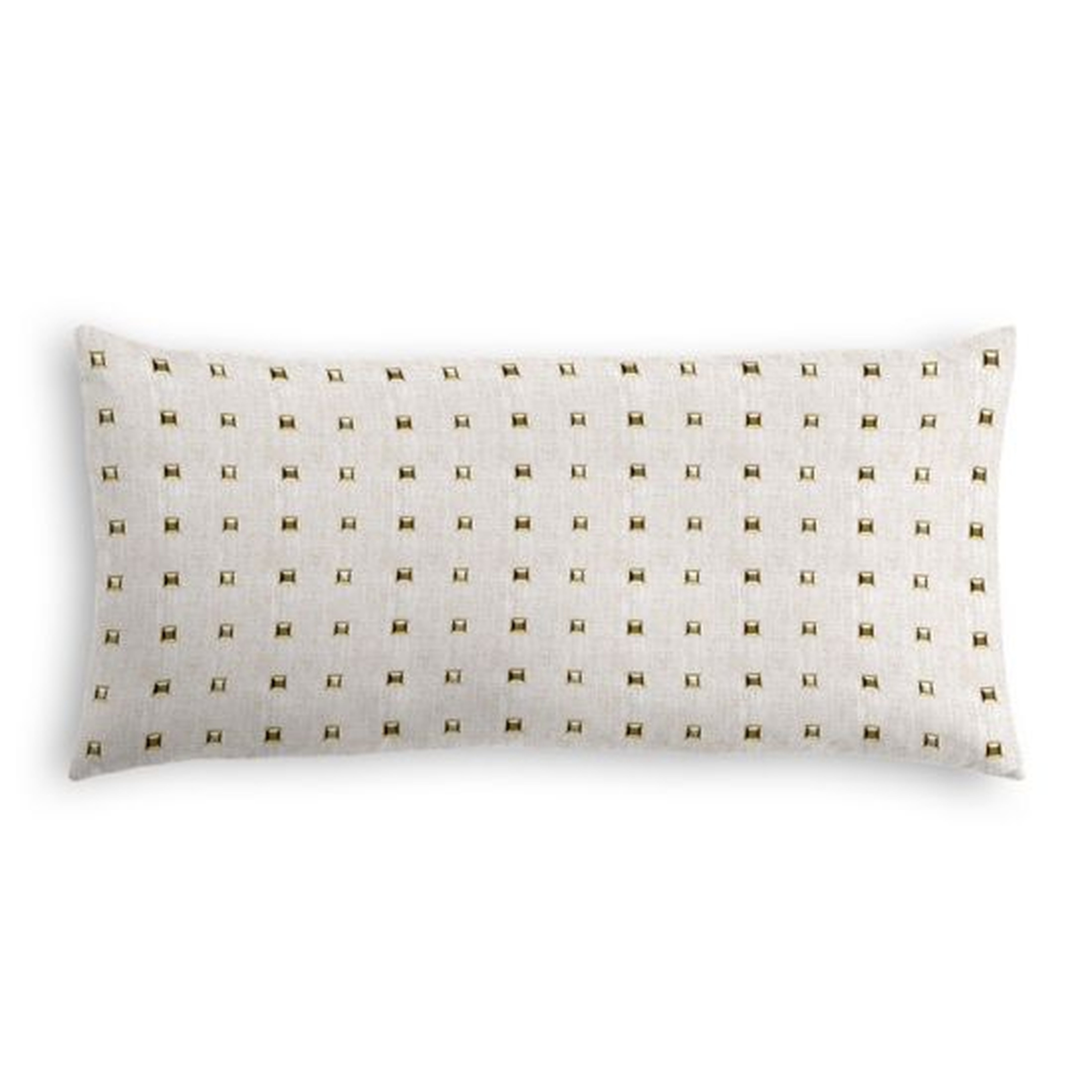 Light Taupe Gold Studded Lumbar Pillow - Stud Muffin - Oatmeal - 12" x 24" - Down insert - Loom Decor