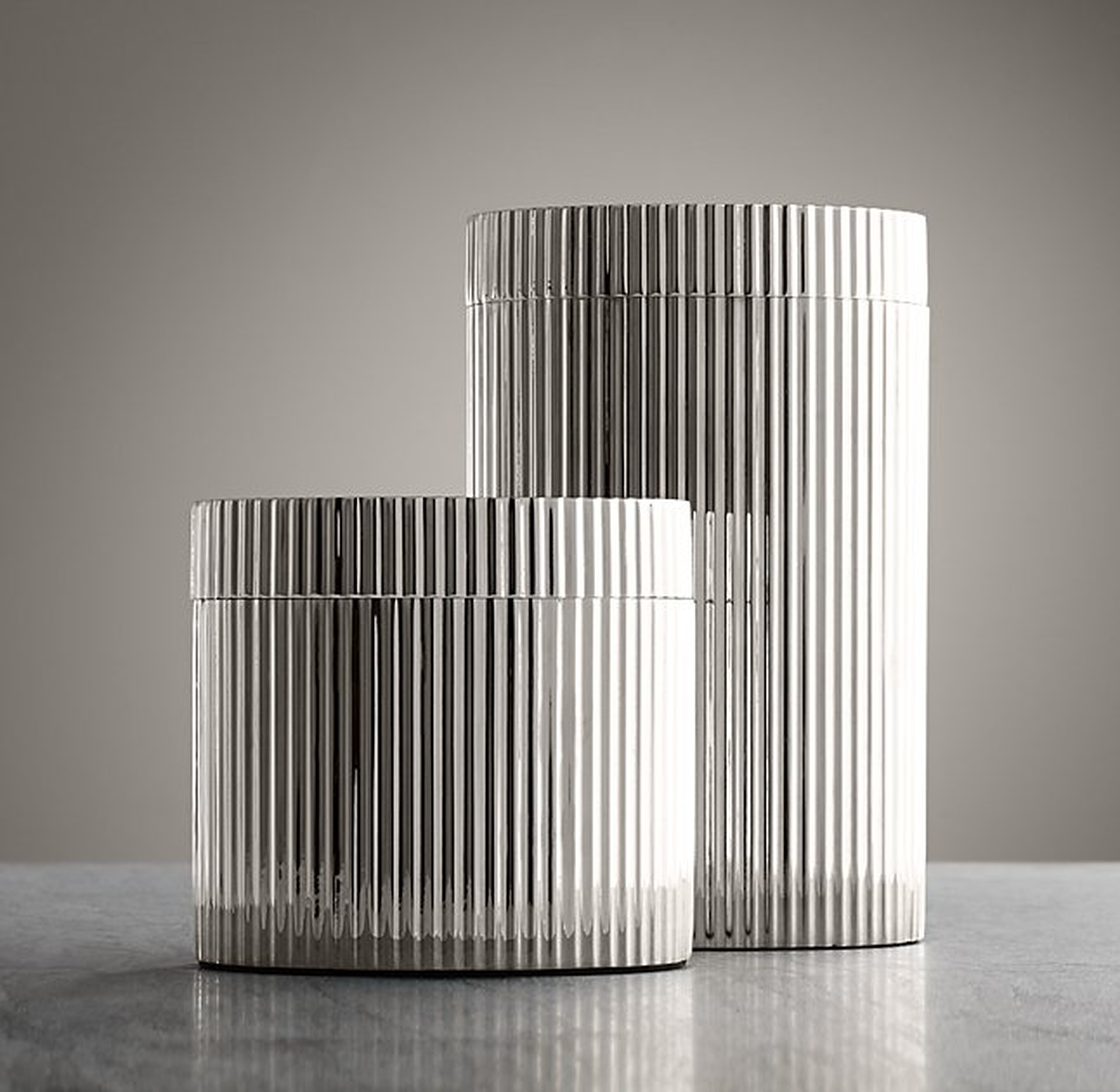RIBBED METAL CANISTER - Large - Aged Brass - RH