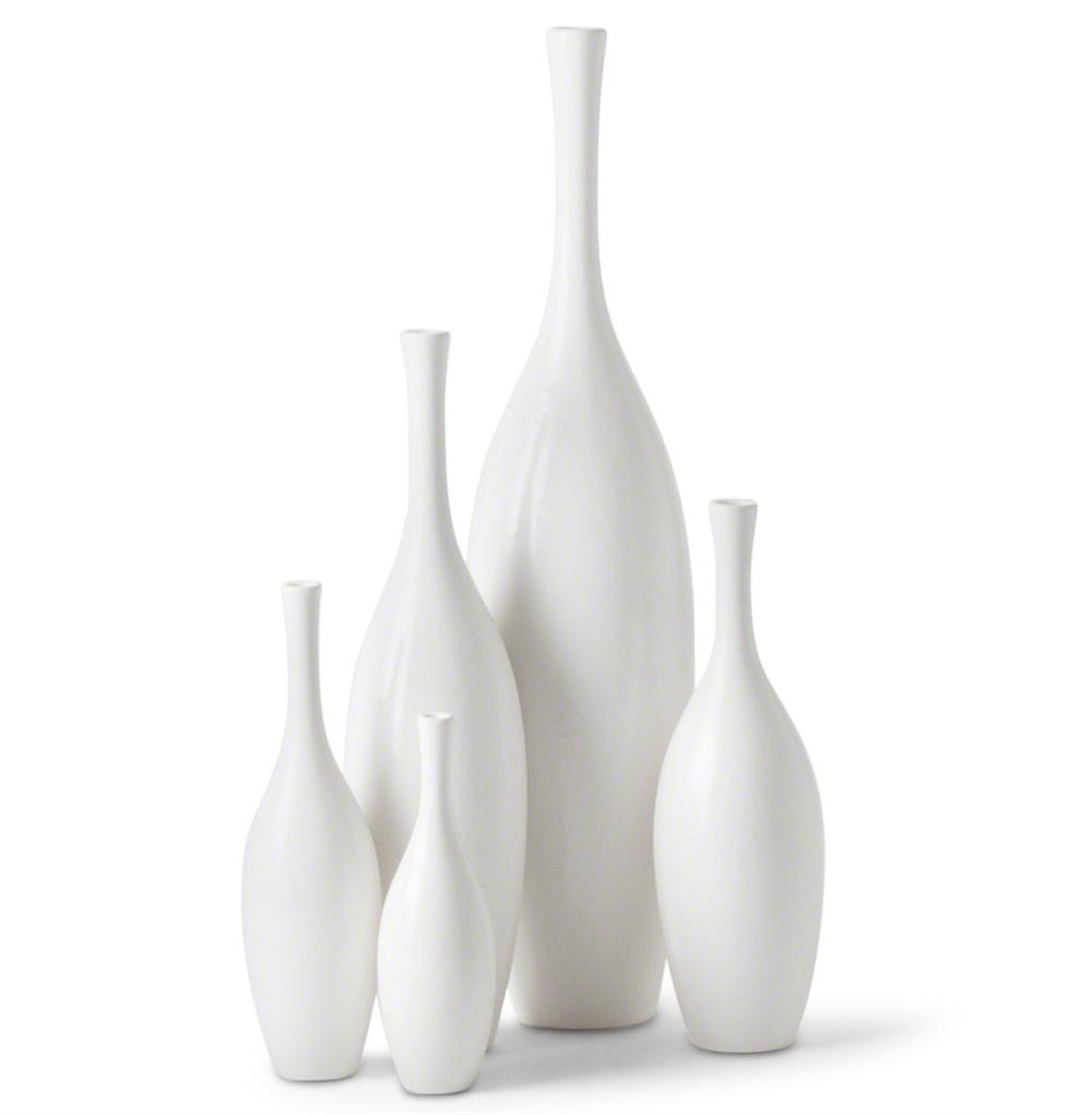 Bliss Modern Tulip Set of White Ceramic Vases - Set of 5 - Kathy Kuo Home