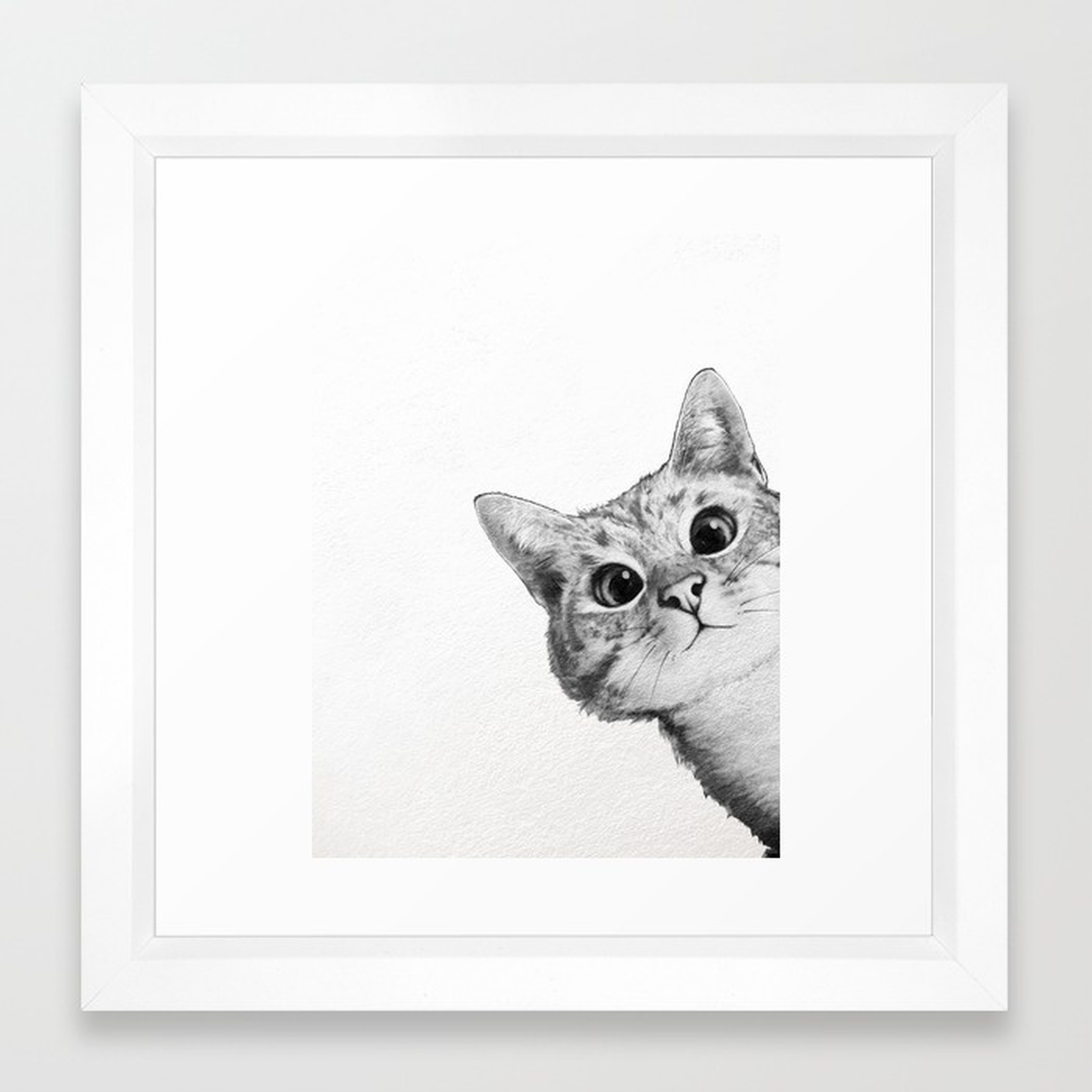 sneaky cat- 12'' x 12''- Vector white frame with mat - Society6