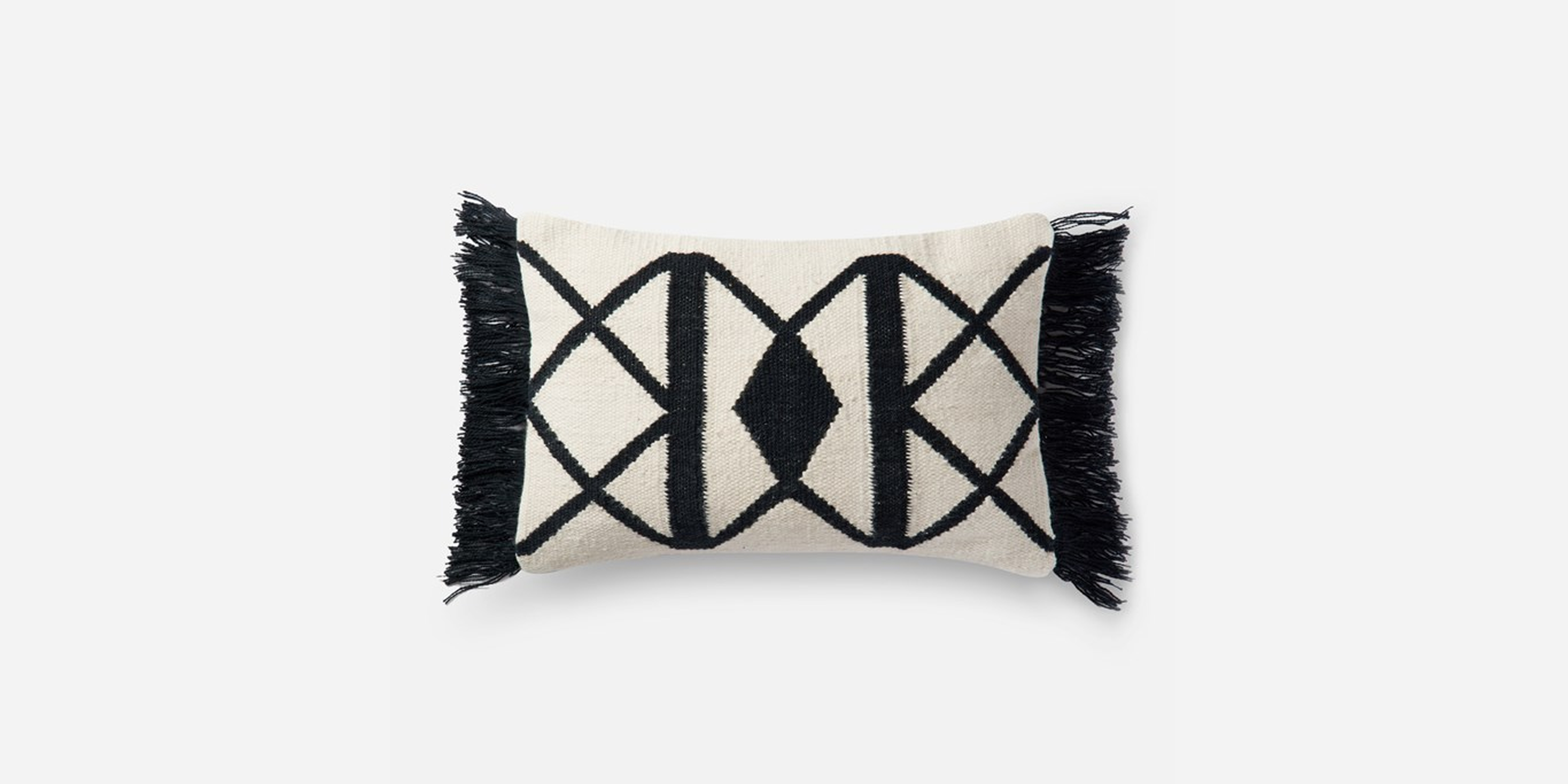 P0503 BLACK / IVORY Pillow - 13"x21" - Poly Insert - Loloi Rugs