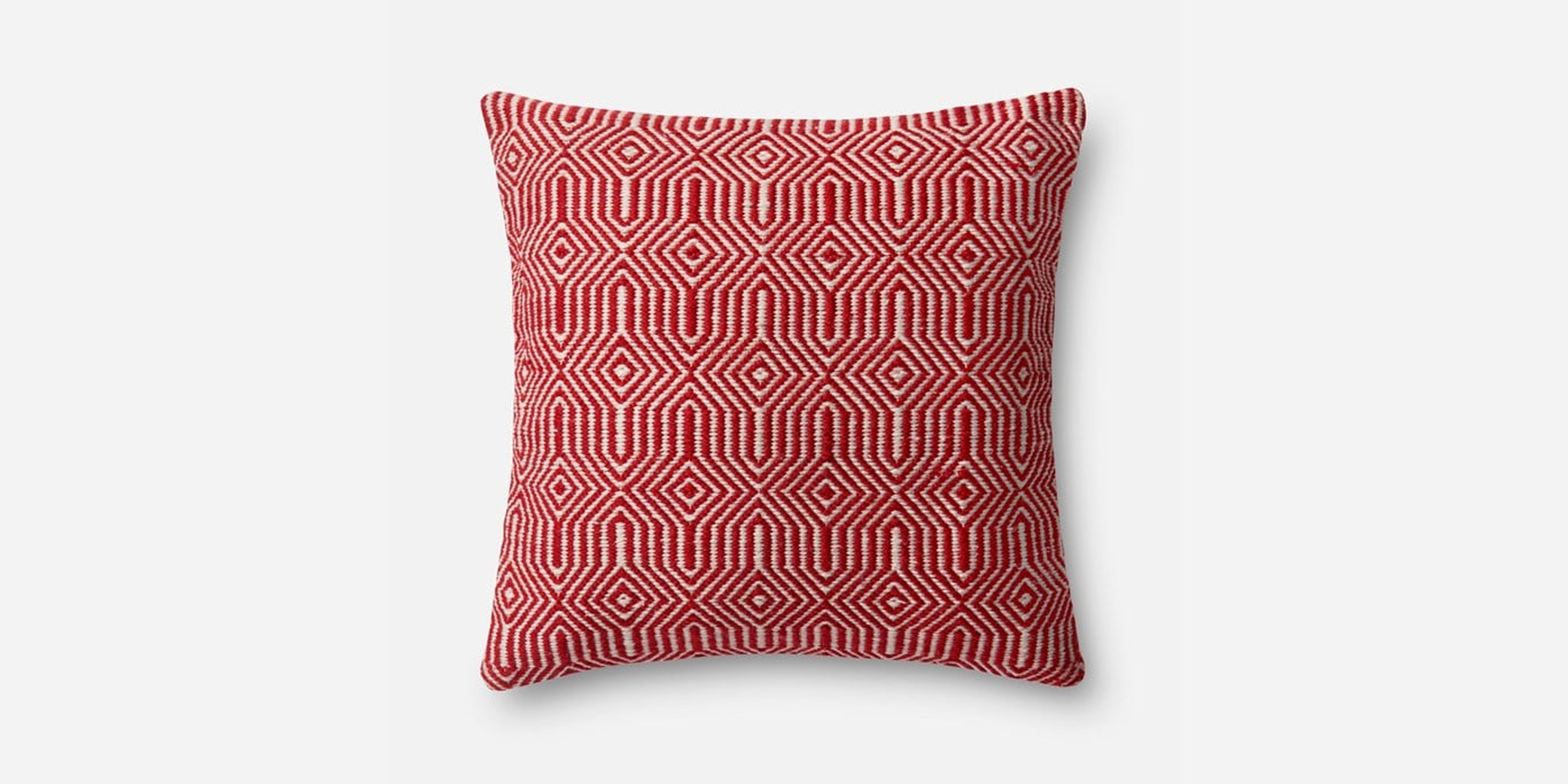 Loloi Pillows P0339 Red / Ivory 22" x 22" Cover w/Poly - Loloi Rugs