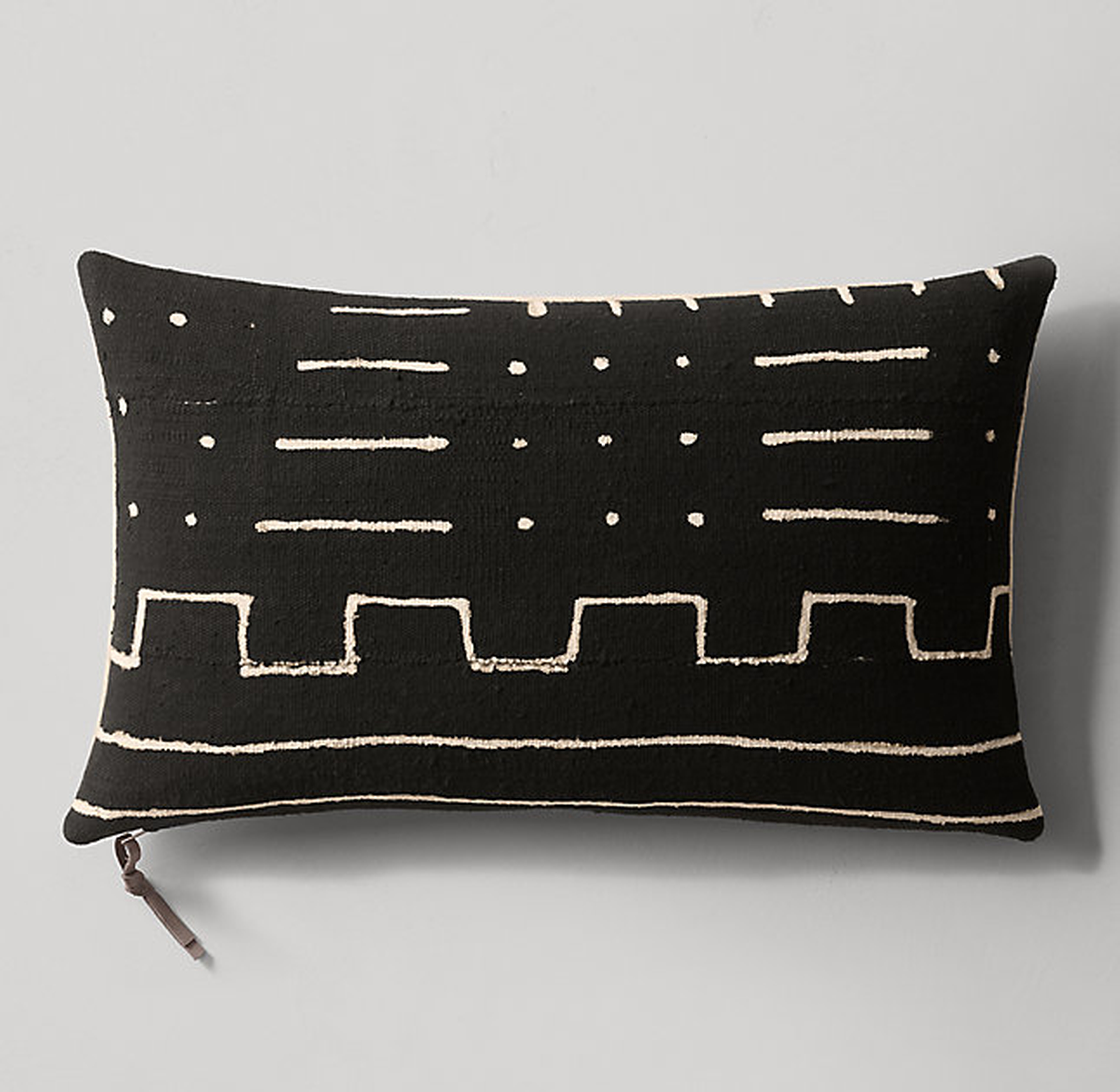 Handwoven African Mud Cloth Varied Pattern Lumbar Pillow Cover - Black/Natural - RH