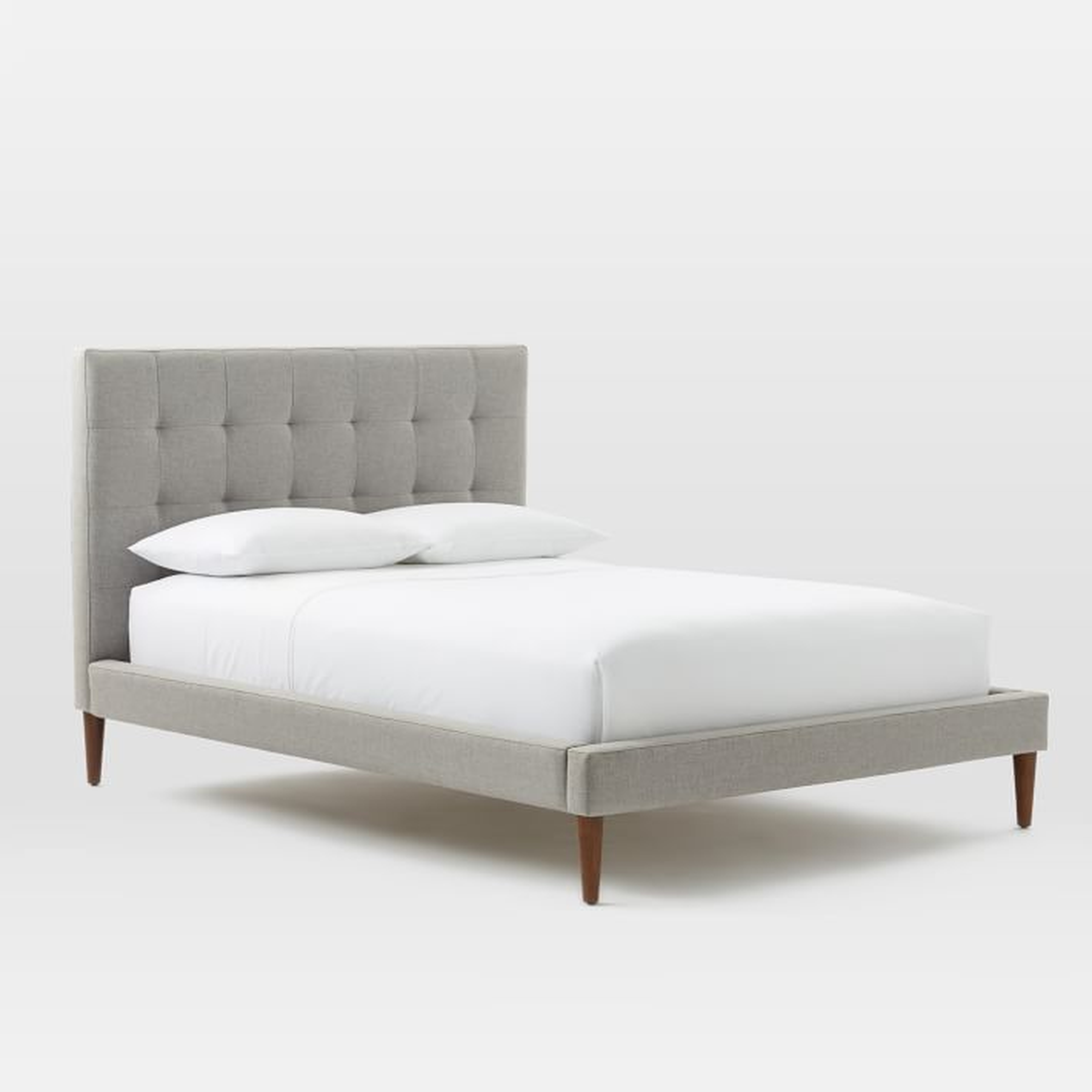 Grid-Tufted Upholstered Tapered Leg Bed - King - Heathered Crosshatch, Feather Grey - West Elm