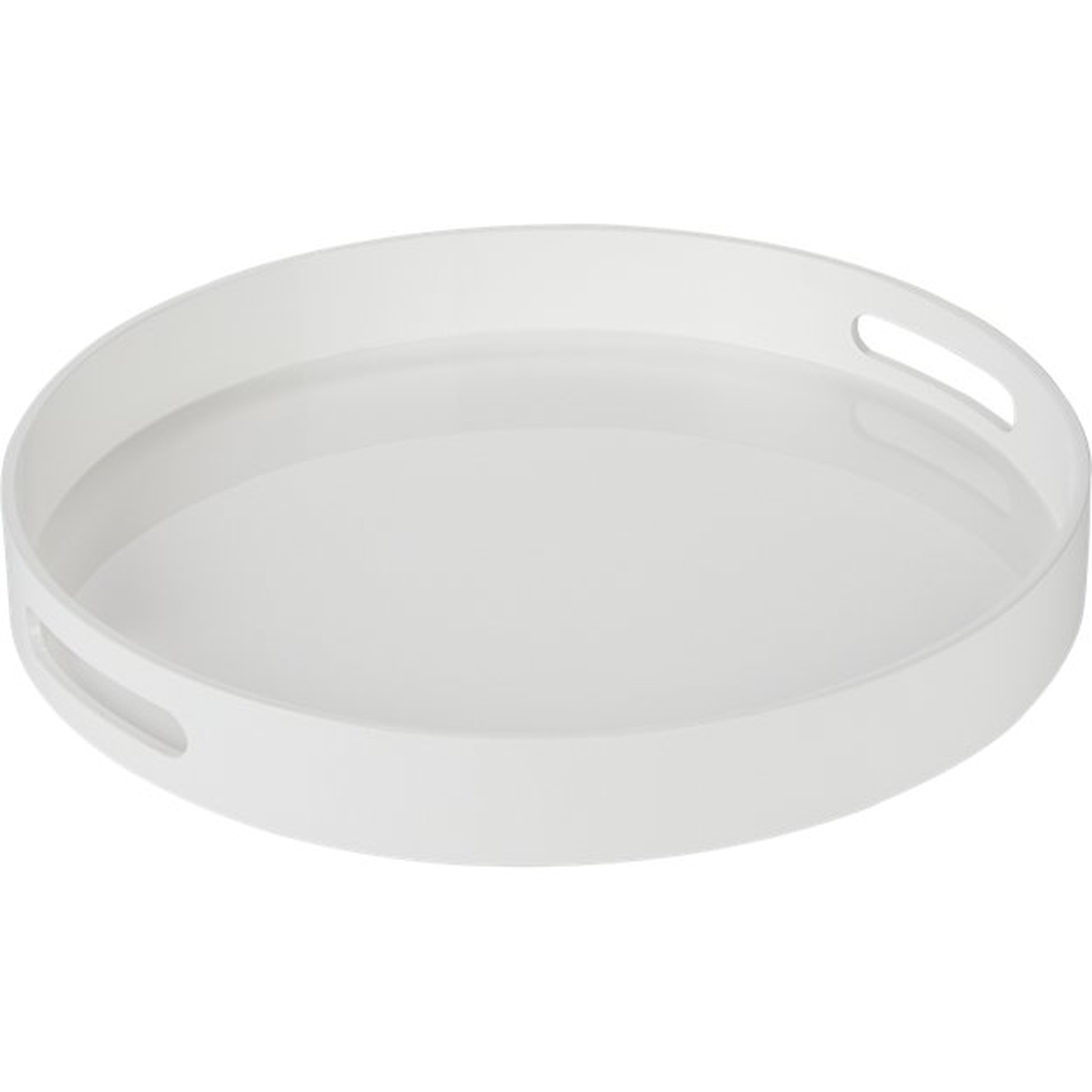 high-gloss round white tray - CB2