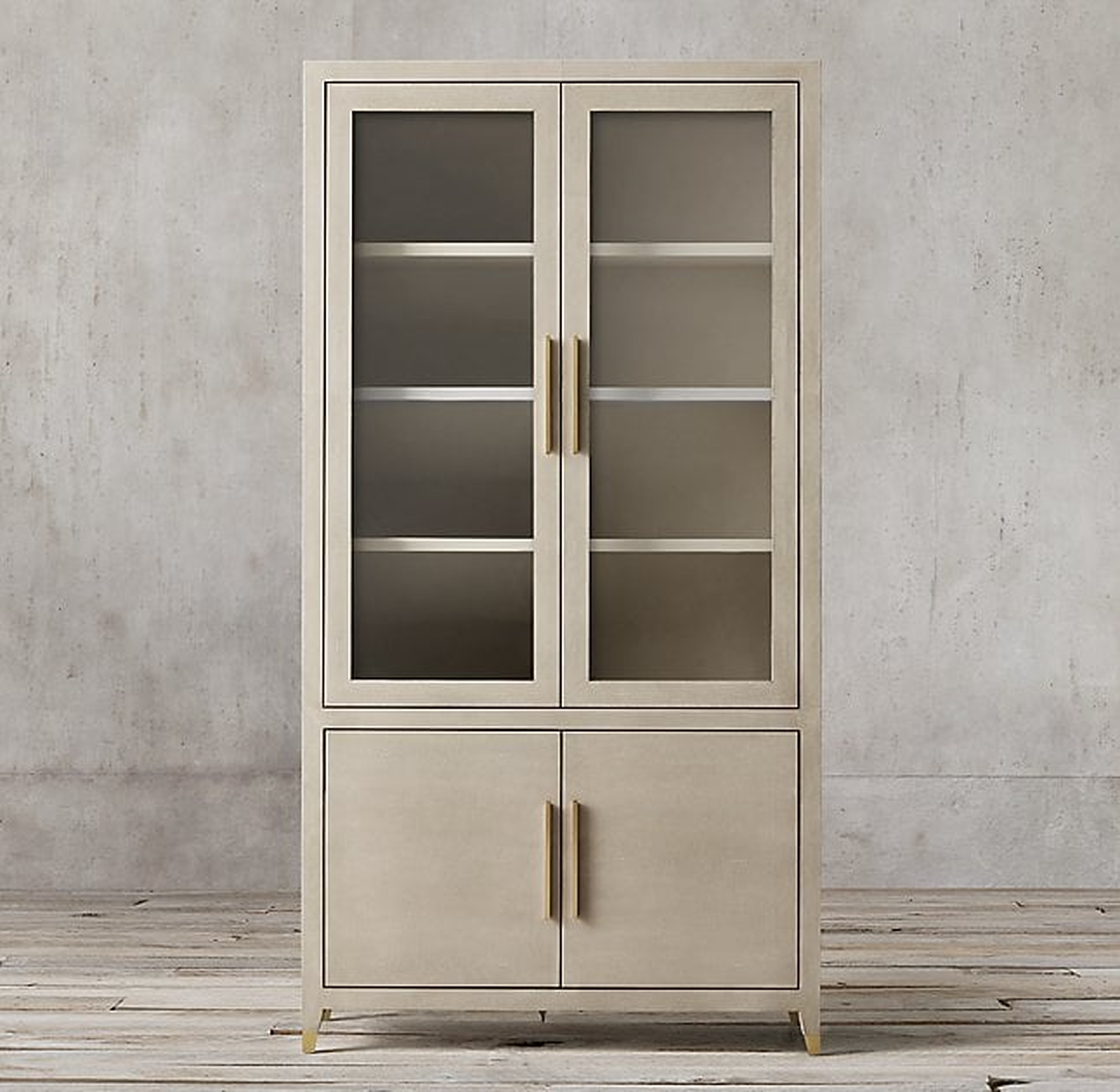 GRAYDON SHAGREEN GLASS DOUBLE-DOOR SIDEBOARD & HUTCH - Bone Shagreen - RH