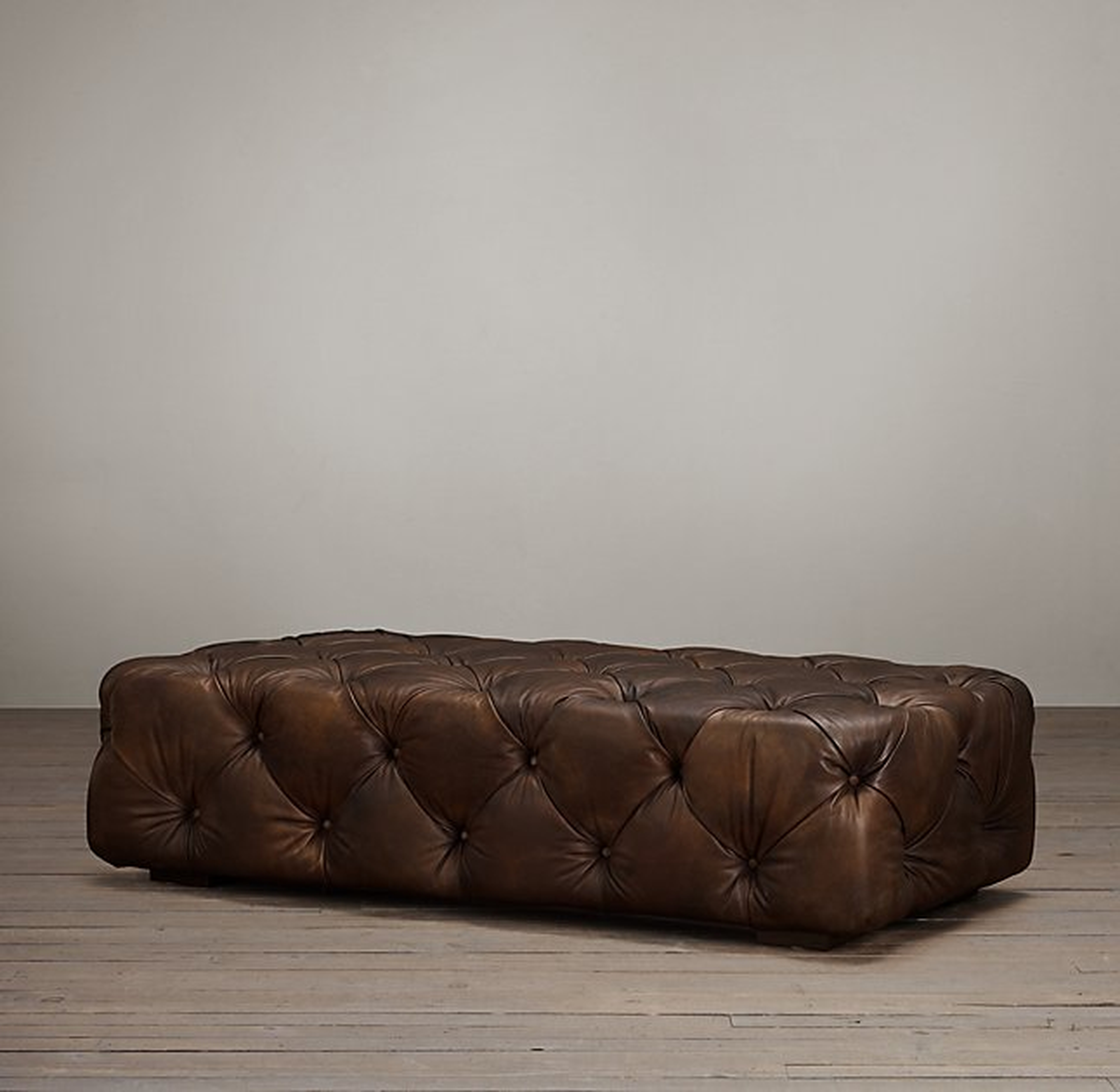 Soho Tufted Leather Ottoman - Leather Antiqued Chestnut - RH