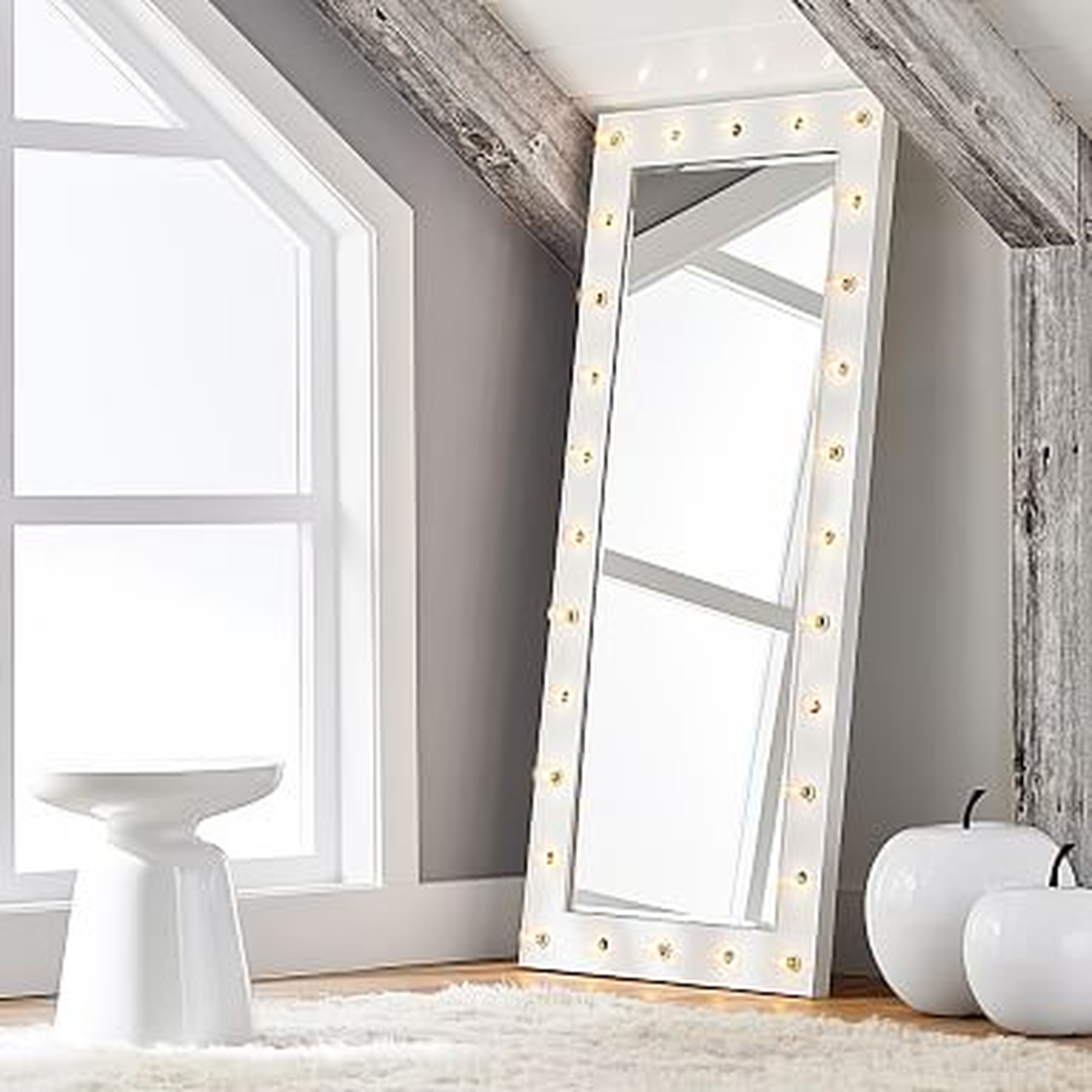 Marquee Light Floor Length Mirror, White, Large, UPS - Pottery Barn Teen