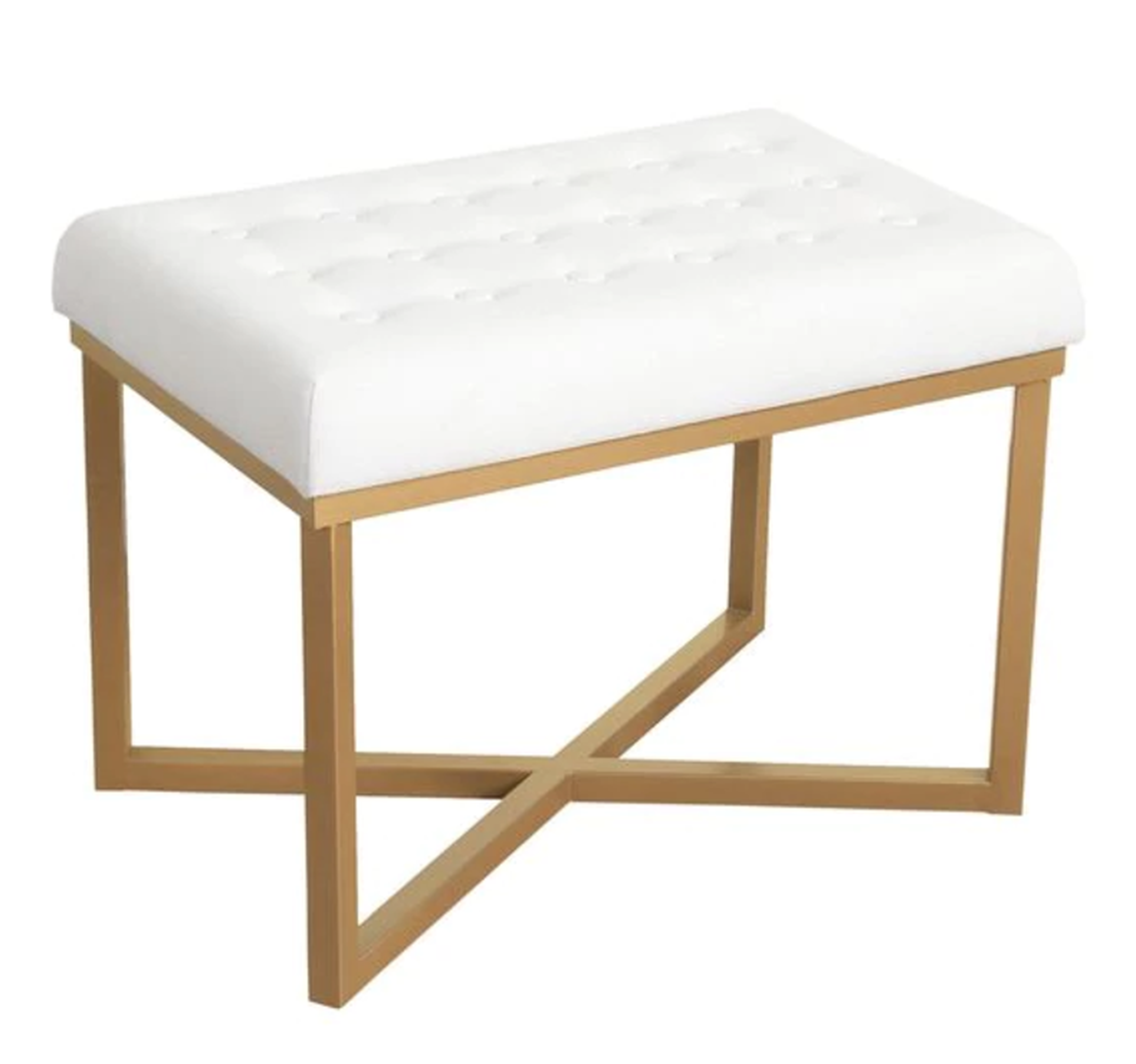 HomePop Rectangular Ottoman with White Velvet Tufted Cushion and Gold Metal X Base - Overstock
