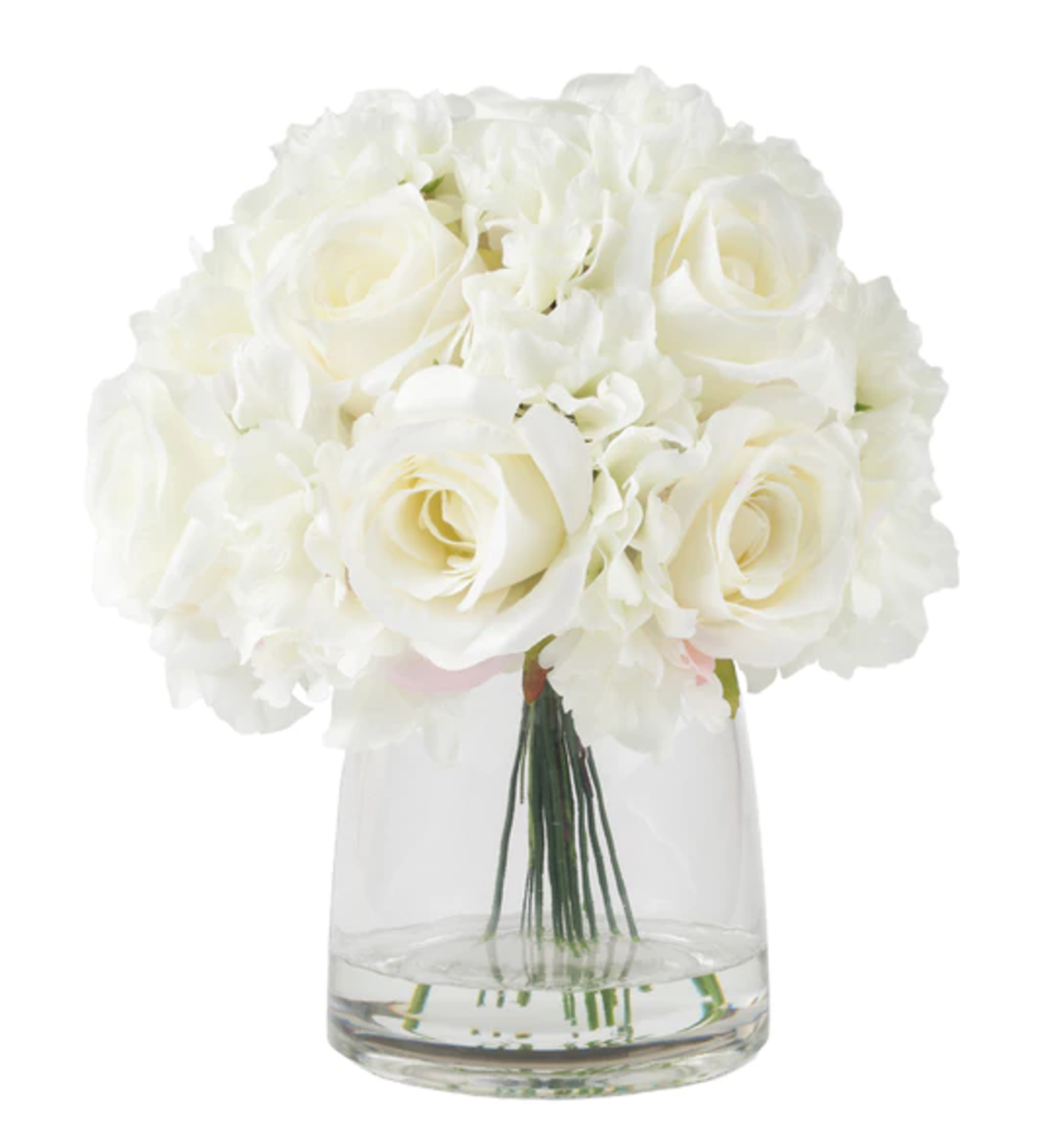 Pure Garden Hydrangea and Rose Floral Arrangement with Vase - Cream - Overstock