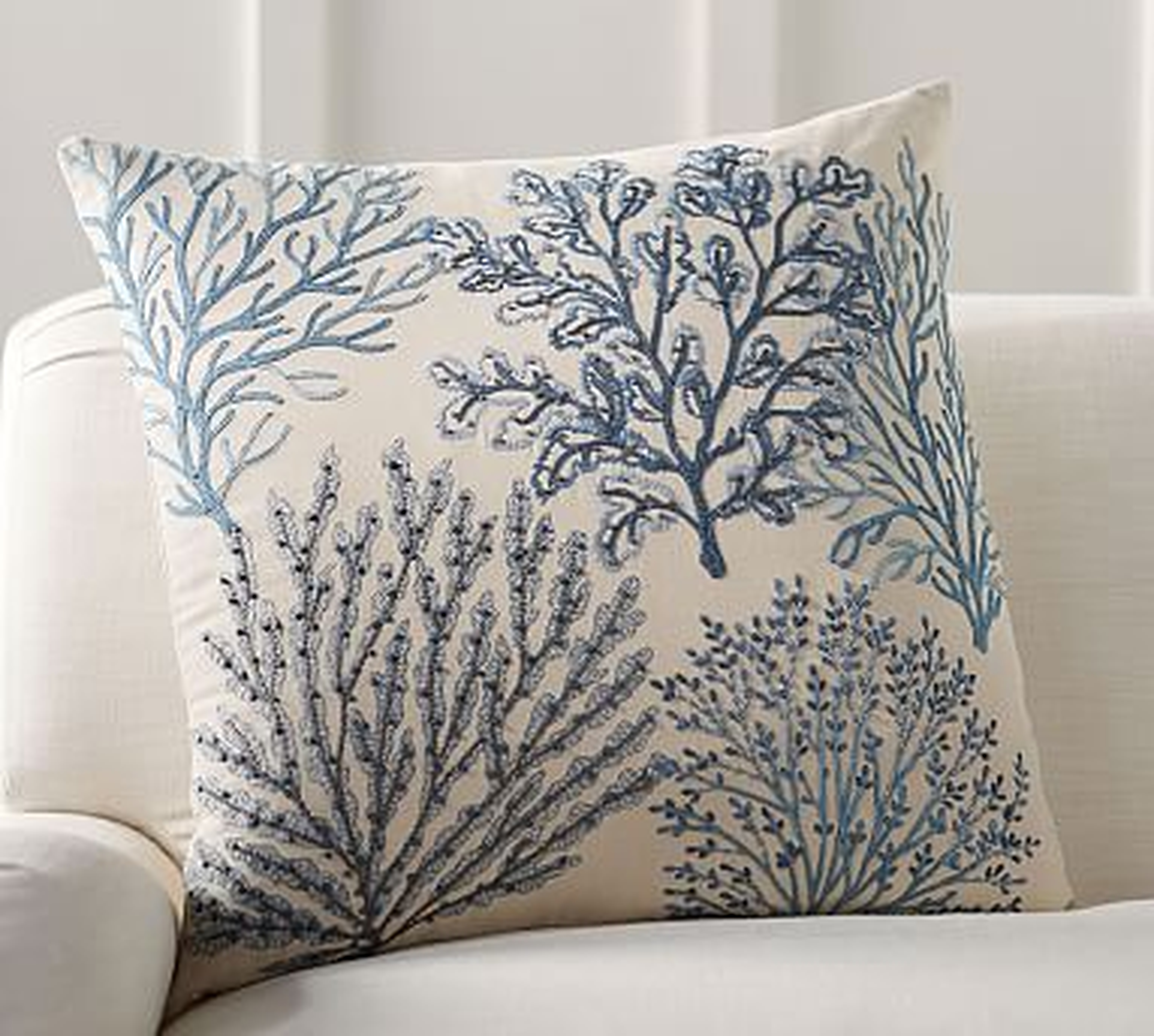 Layered Coral Pillow Cover, 24", Blue - Pottery Barn