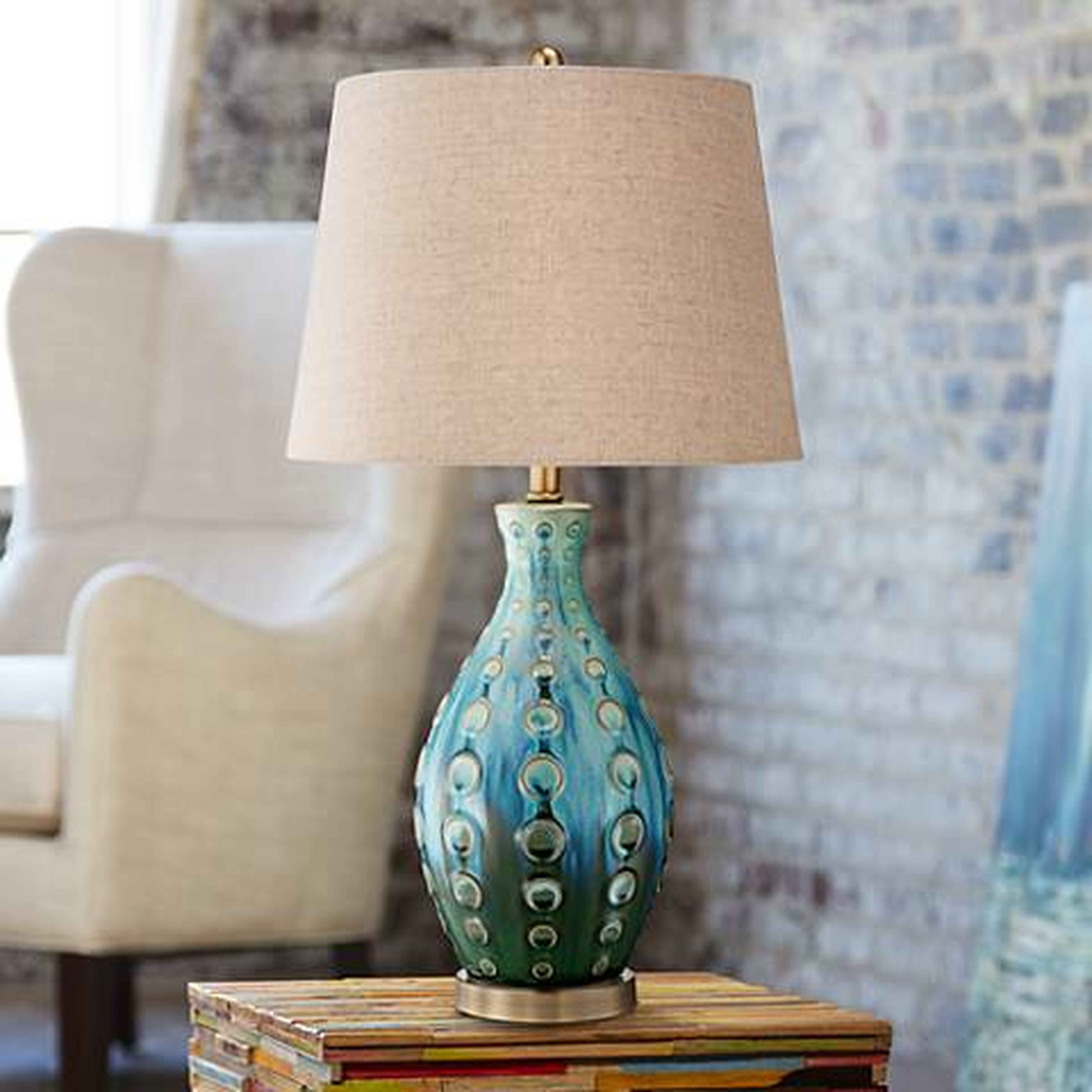 Mid-Century Ceramic Vase Teal Table Lamp - Lamps Plus