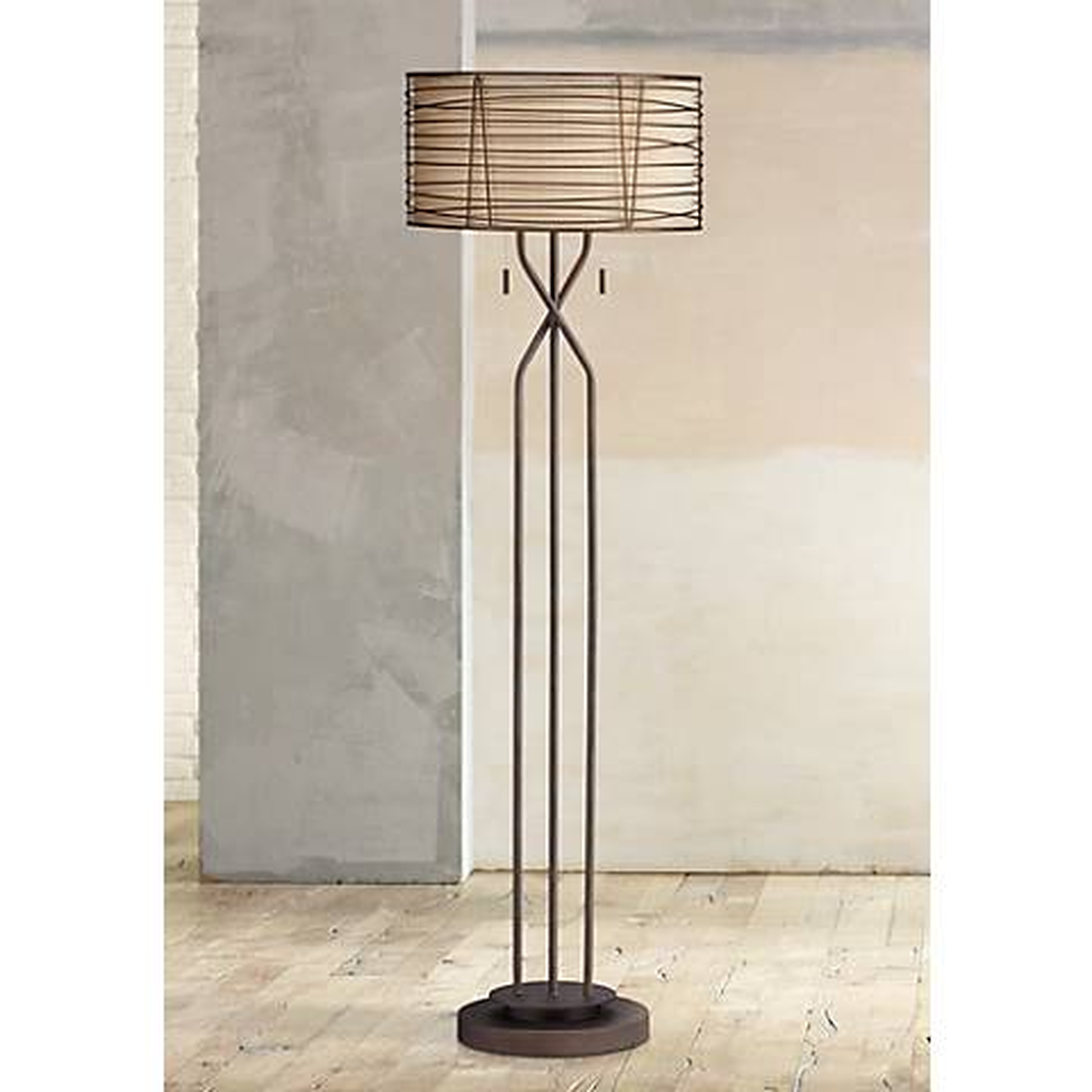 Franklin Iron Works Marlowe 60 1/2" Bronze Woven Metal Floor Lamp - Lamps Plus